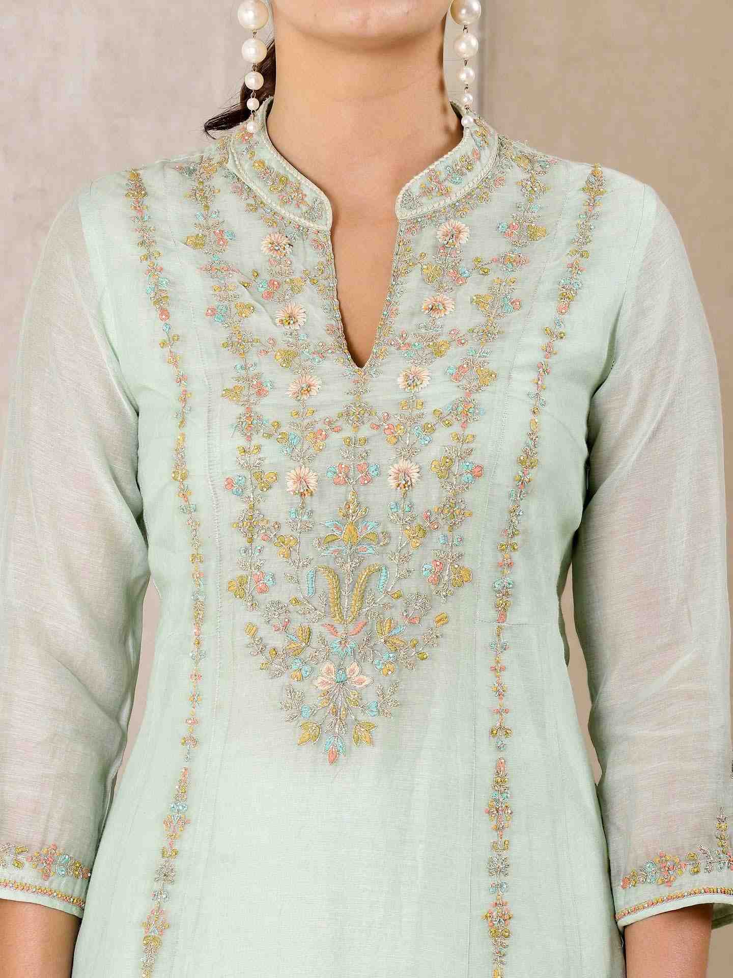 Mint Begum Chanderi Sharara Set