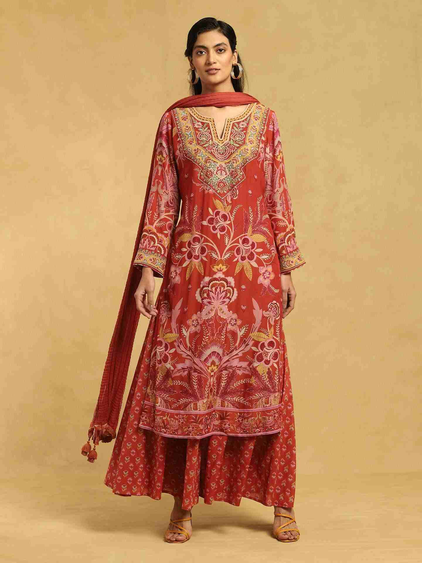 Rust Fantastica Chanderi Sharara Set