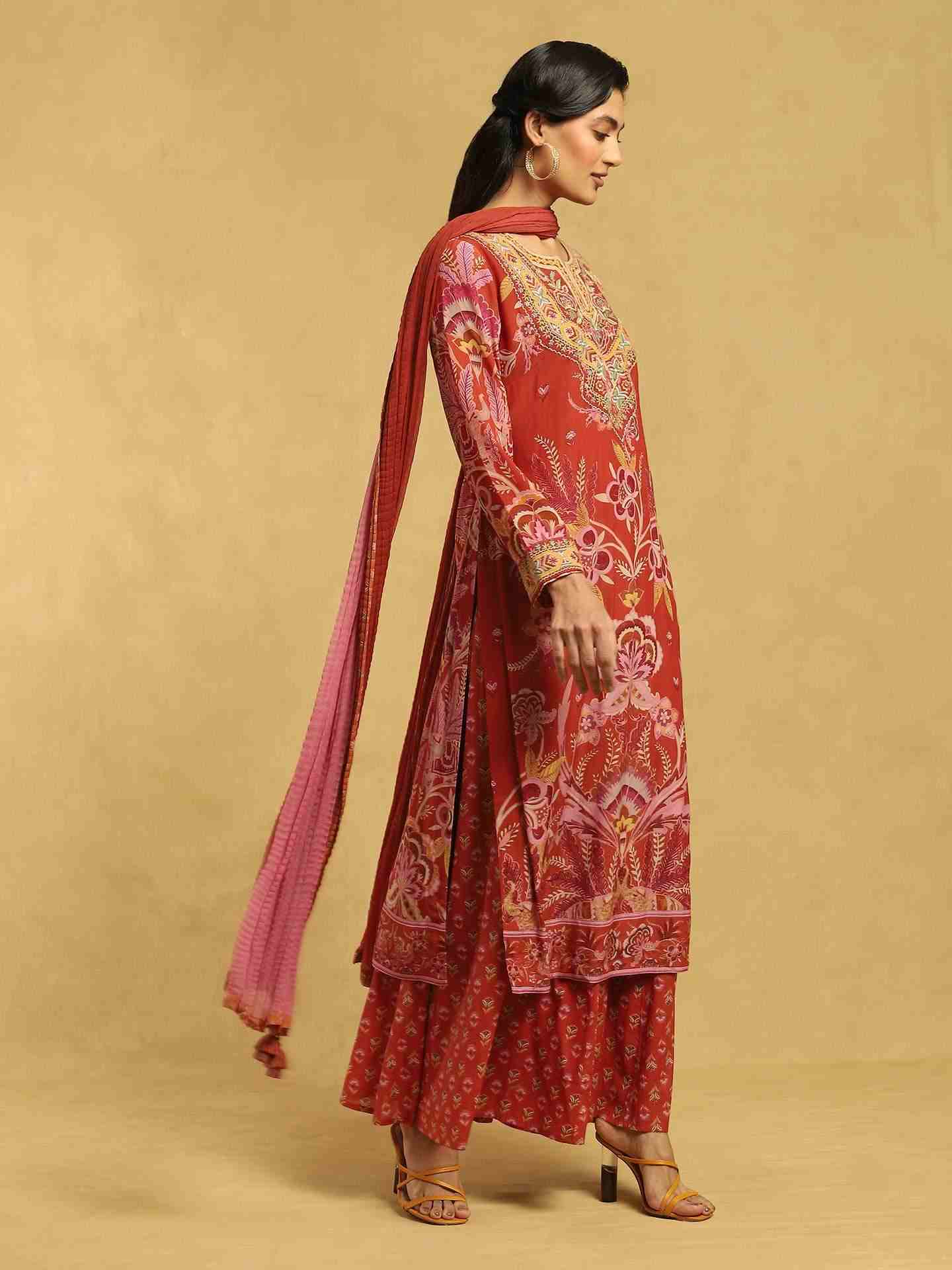 Rust Fantastica Chanderi Sharara Set