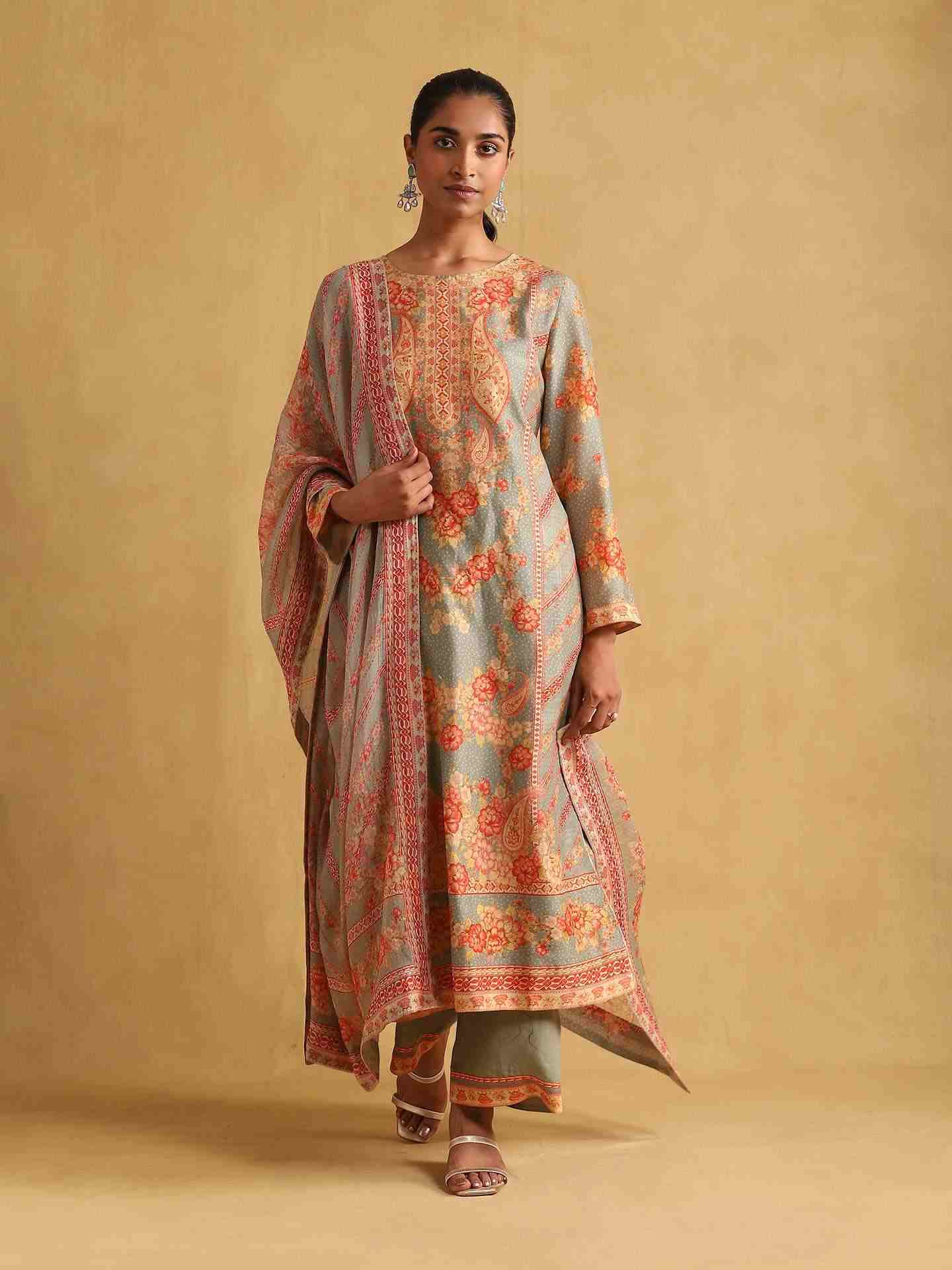 Green Ella Chanderi Suit Set
