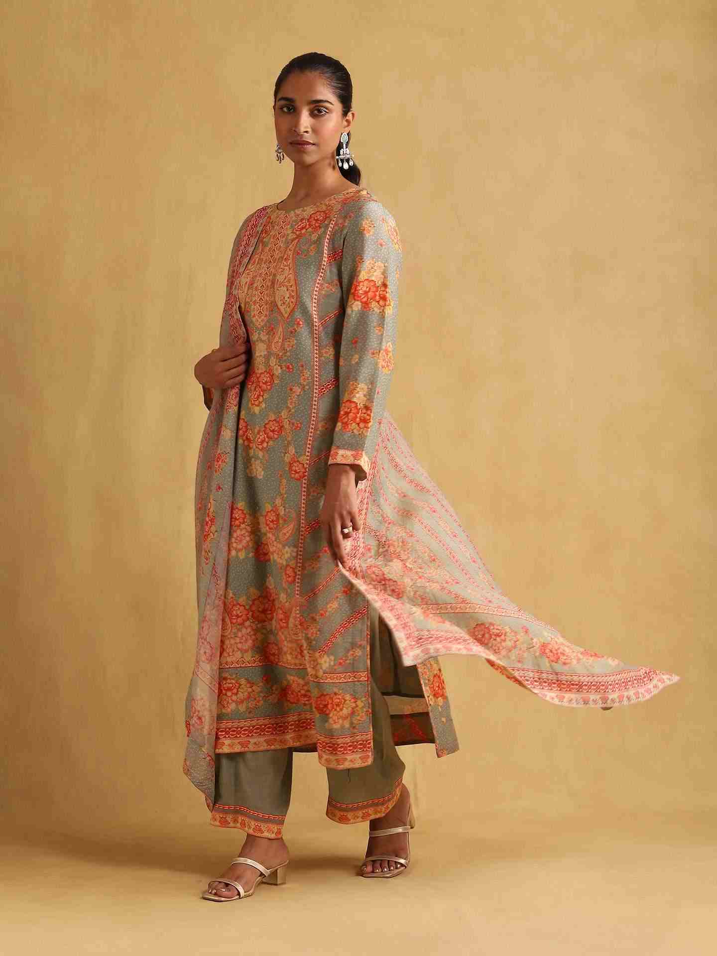Green Ella Chanderi Suit Set
