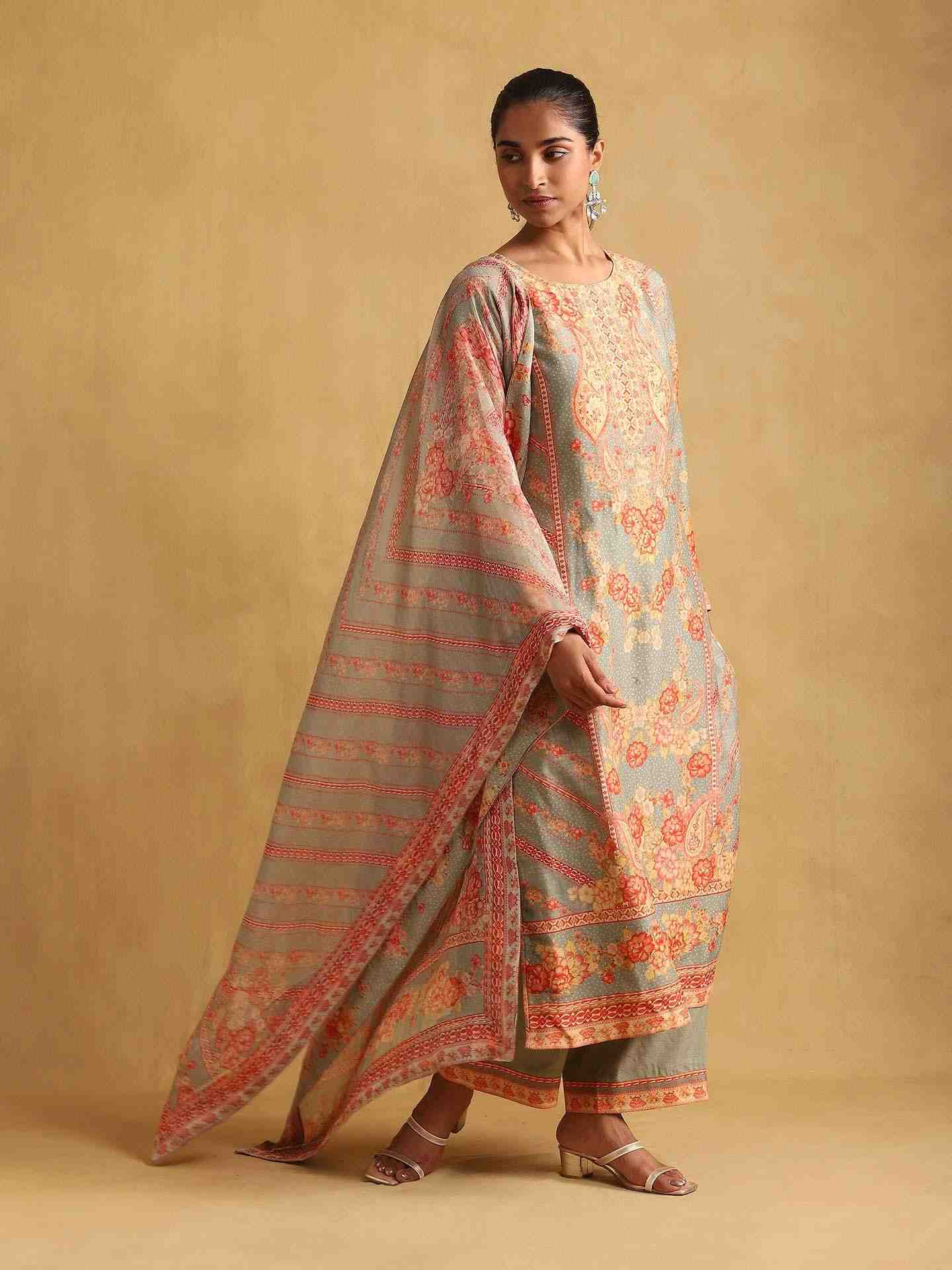 Green Ella Chanderi Suit Set