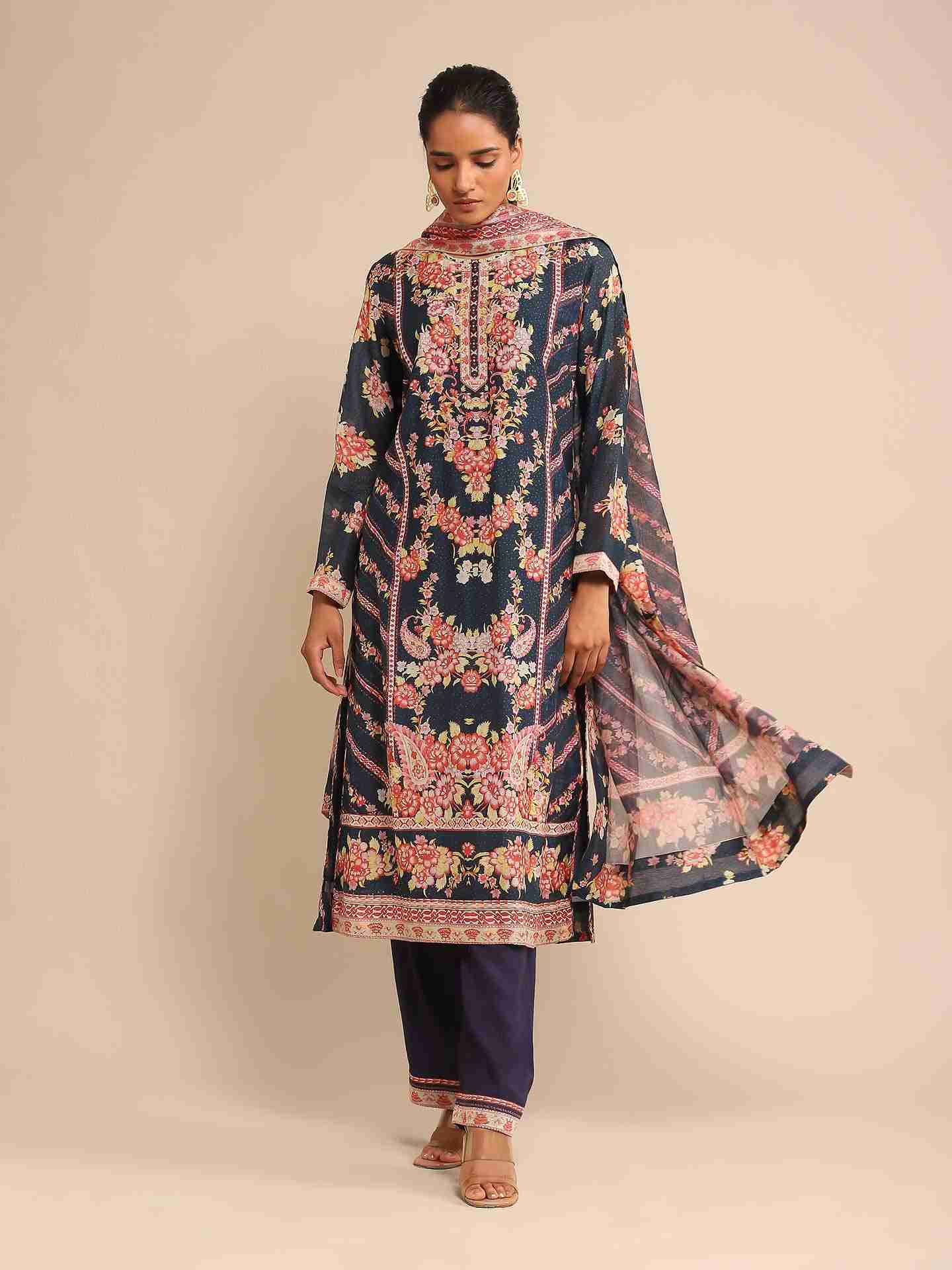 Navy Ella Chanderi Suit Set