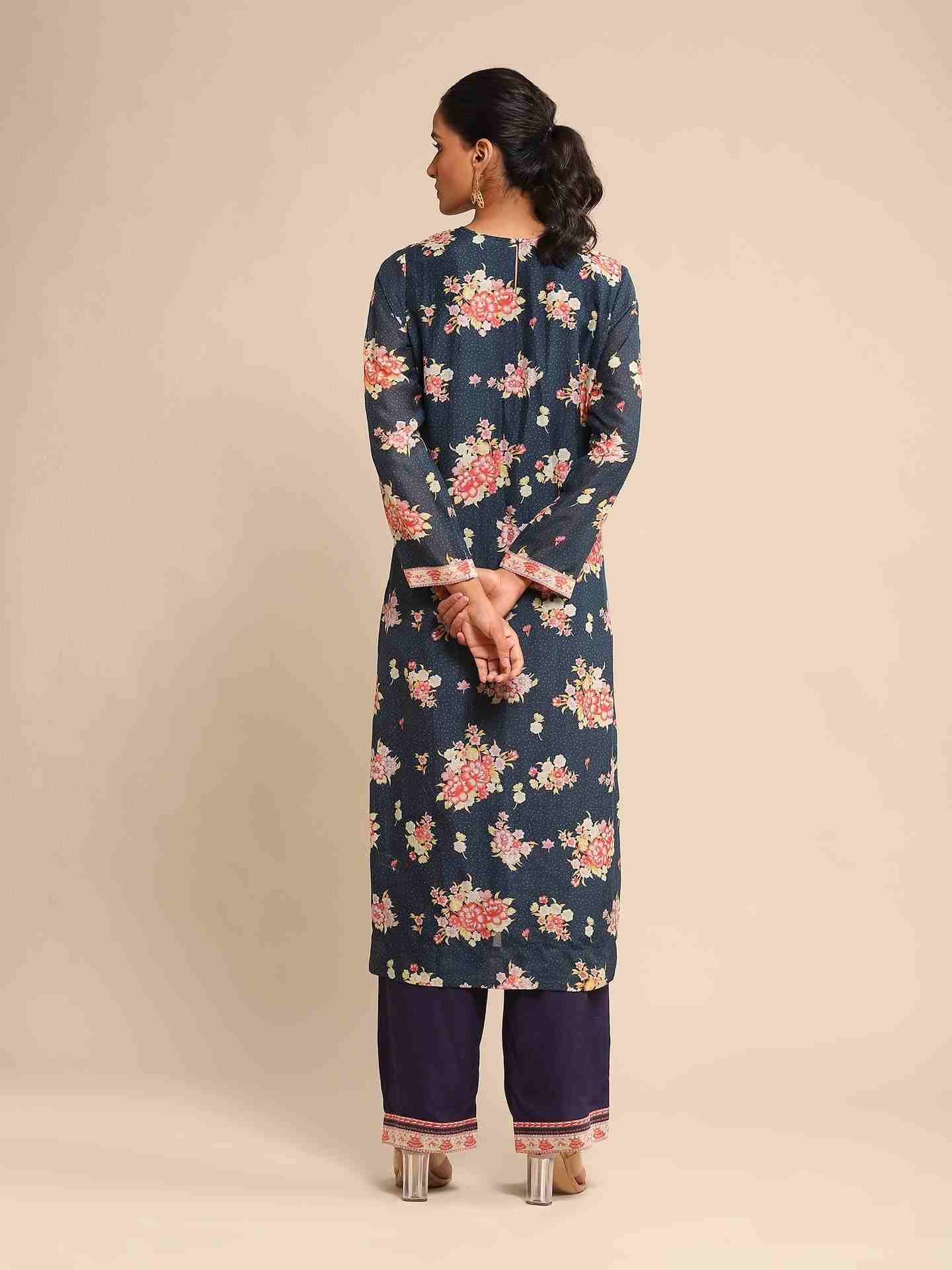 Navy Ella Chanderi Suit Set