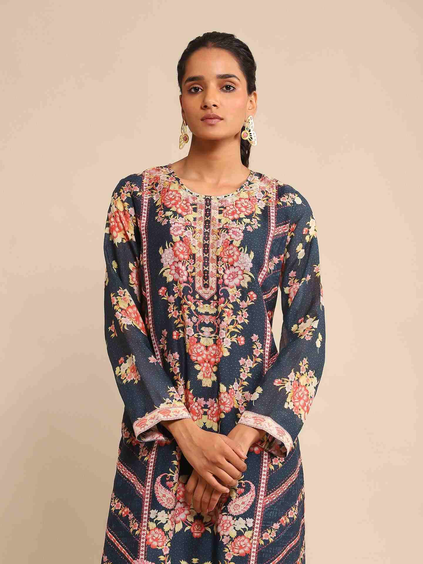 Navy Ella Chanderi Suit Set