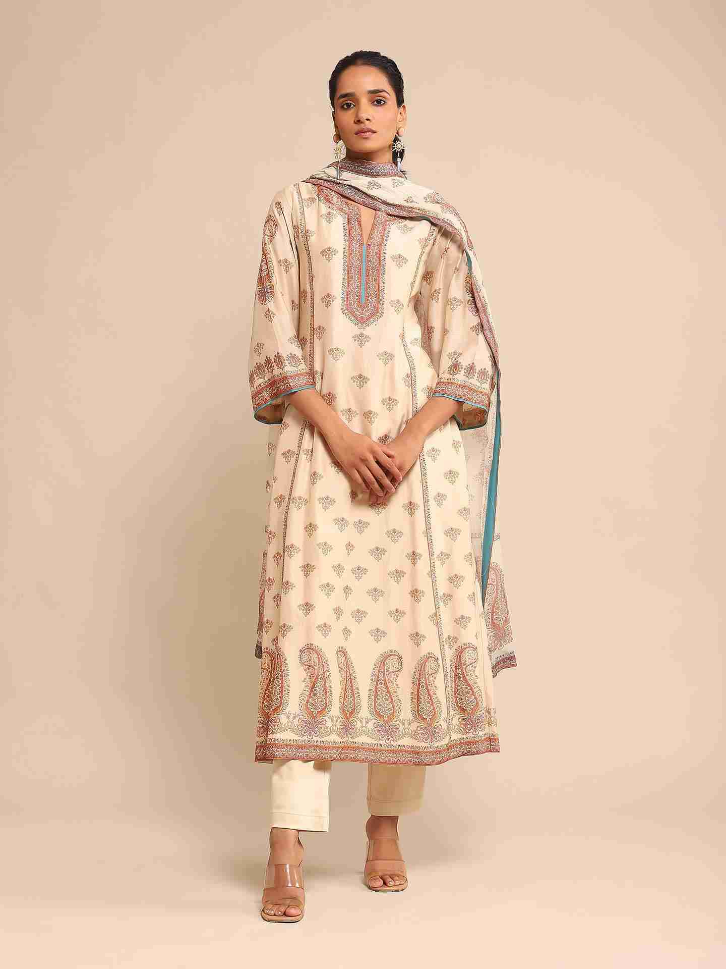 Off White Chanderi Suit Set