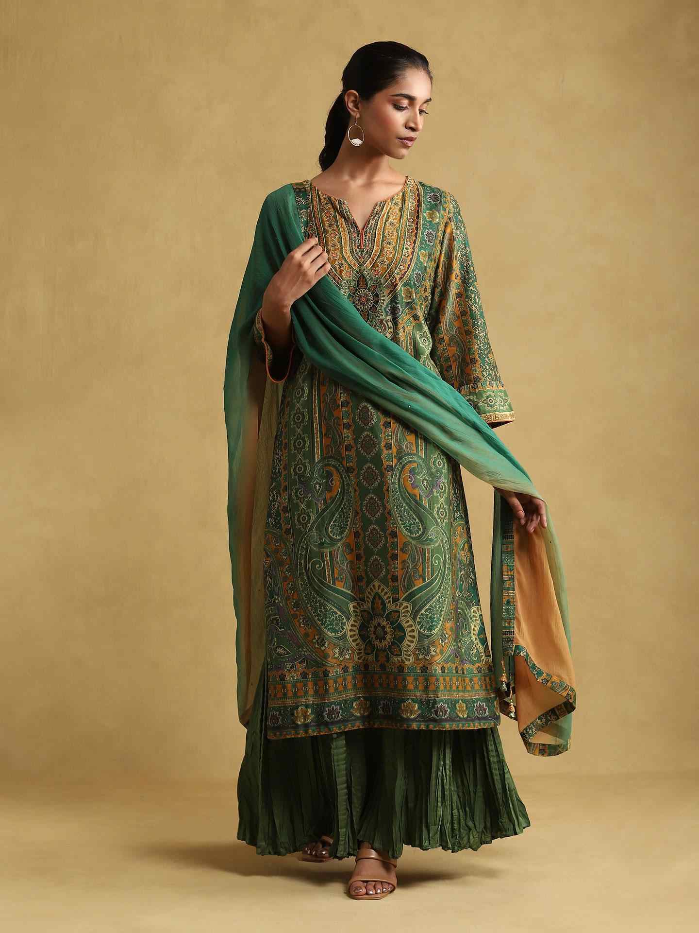 Green Meenakari Suit Set
