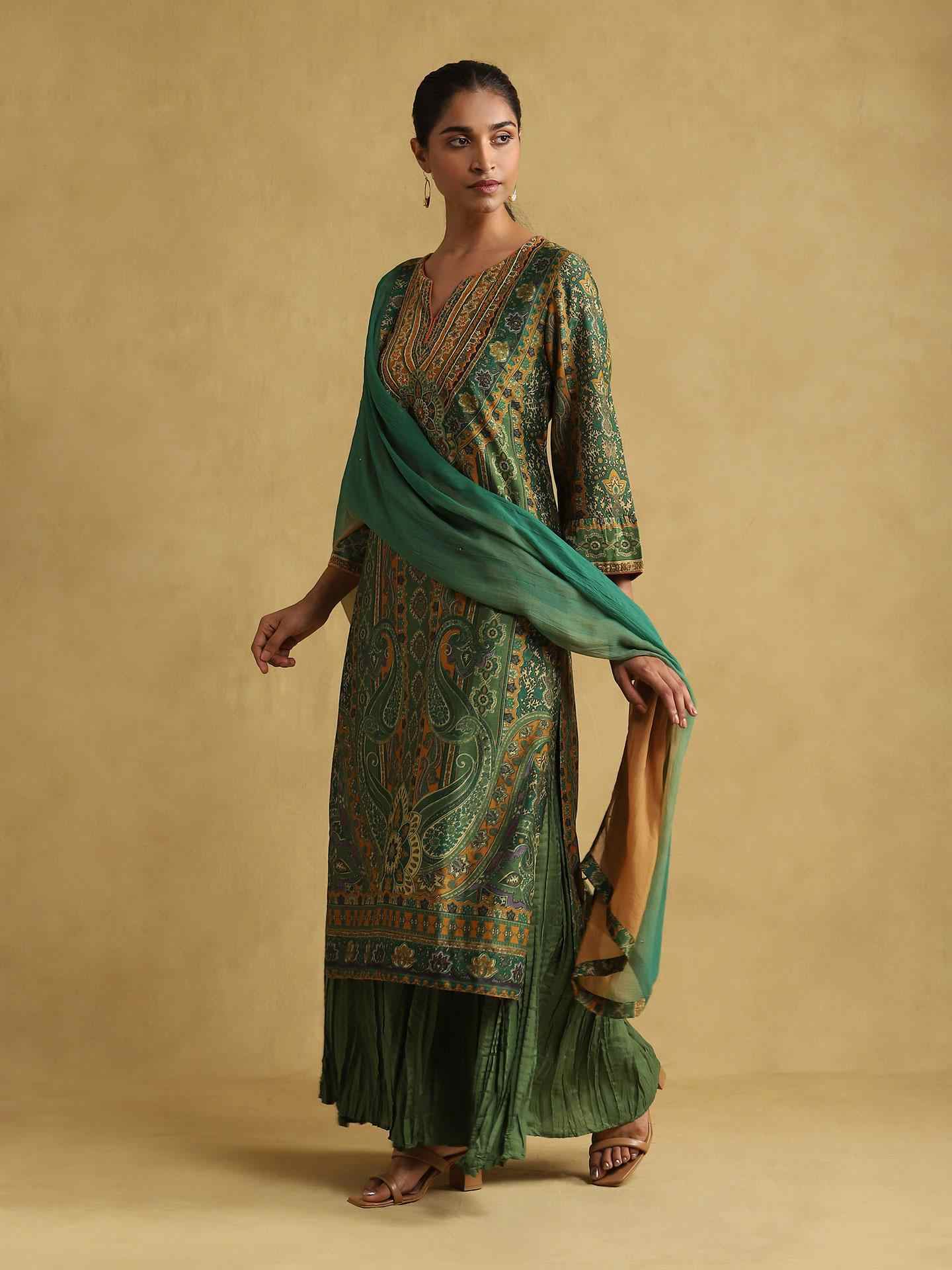 Green Meenakari Suit Set