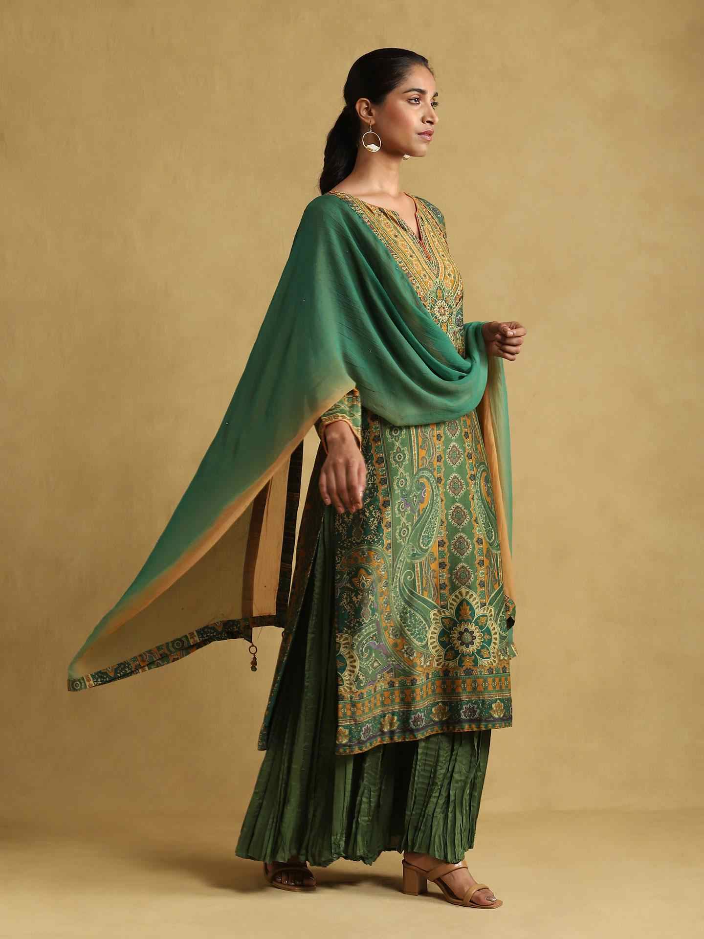 Green Meenakari Suit Set