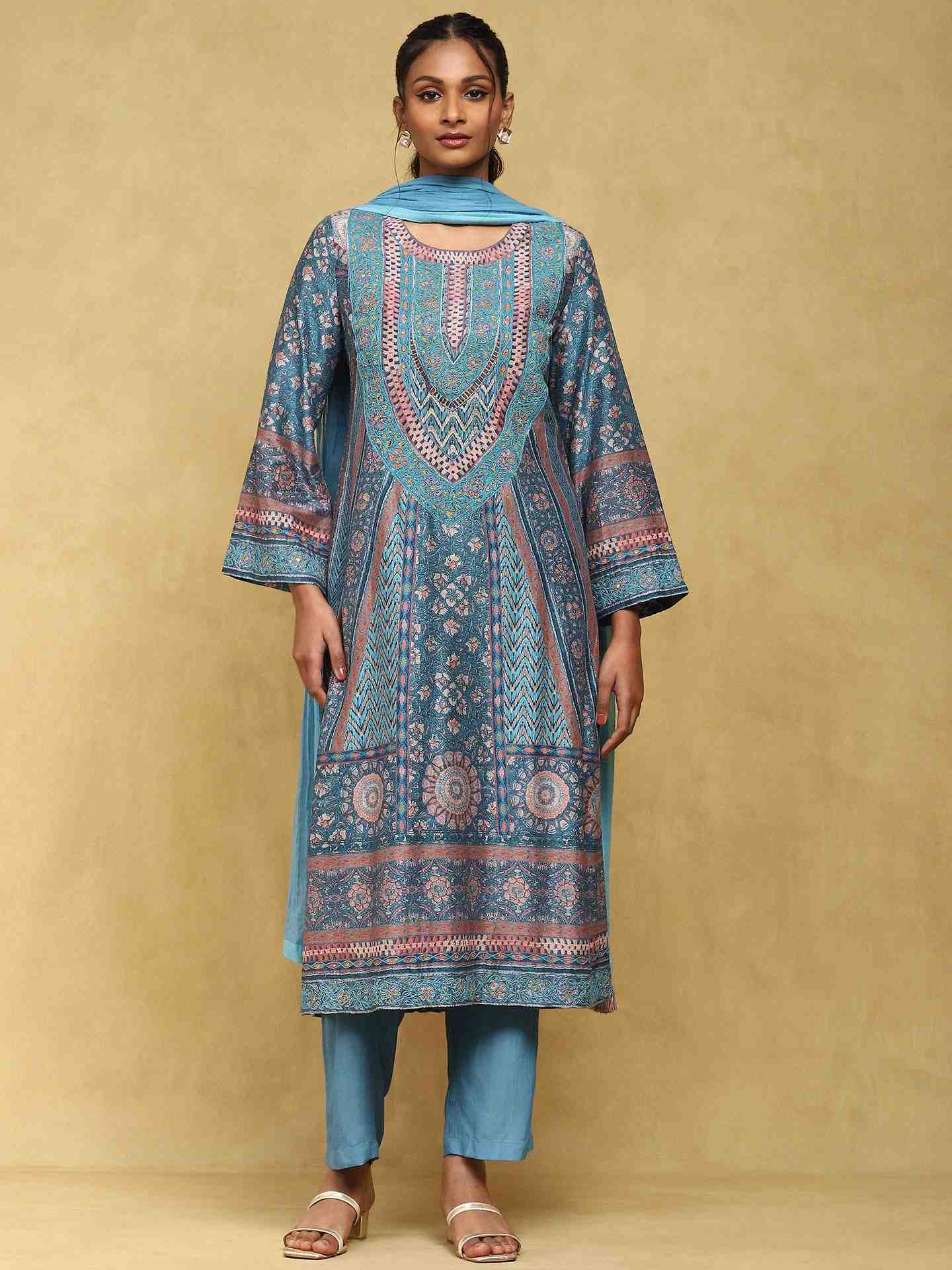Blue Multan Crepe Suit Set