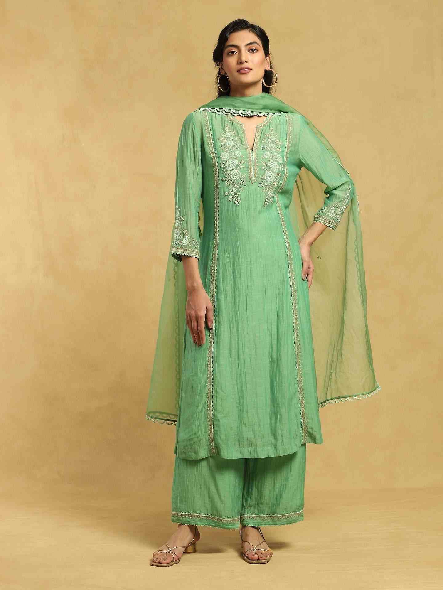 Green Emerald Chanderi Suit Set