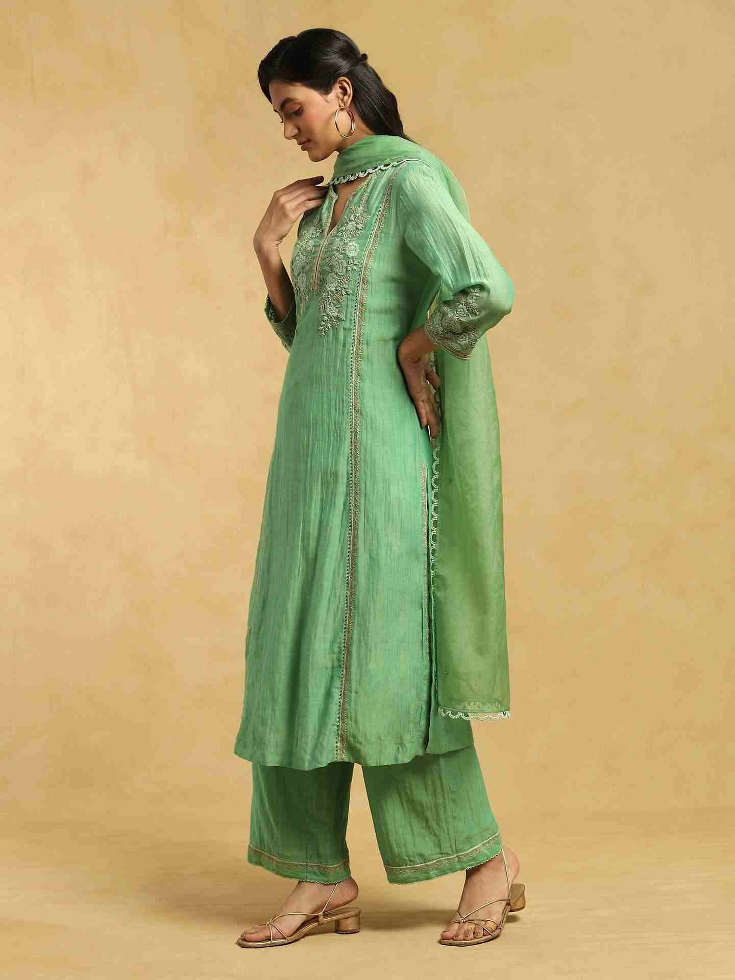 Green Emerald Chanderi Suit Set