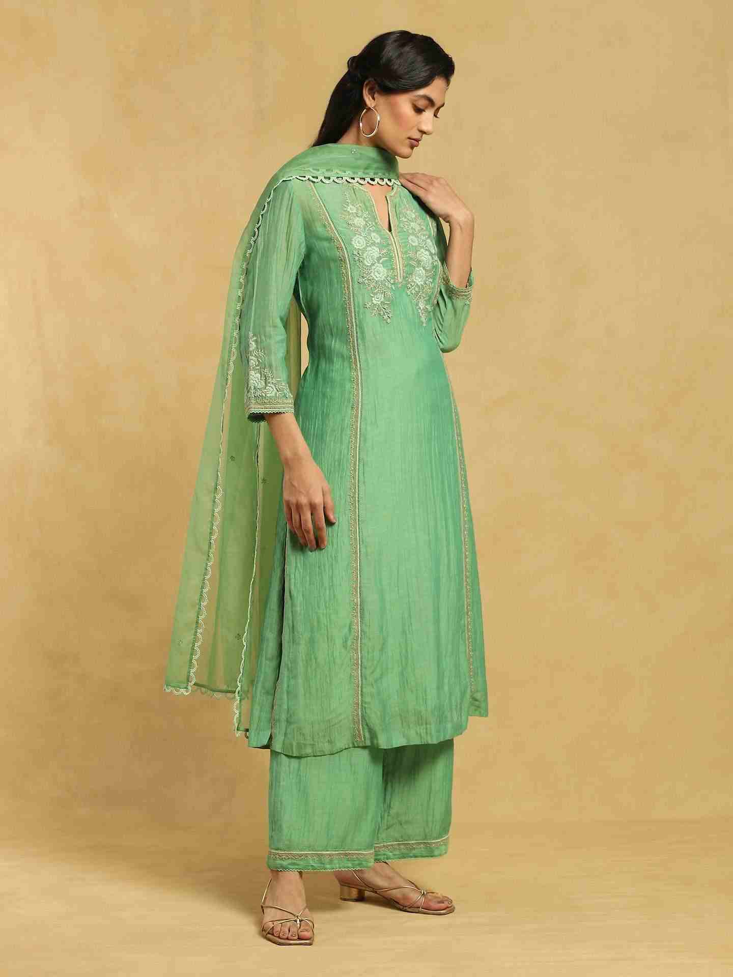 Green Emerald Chanderi Suit Set