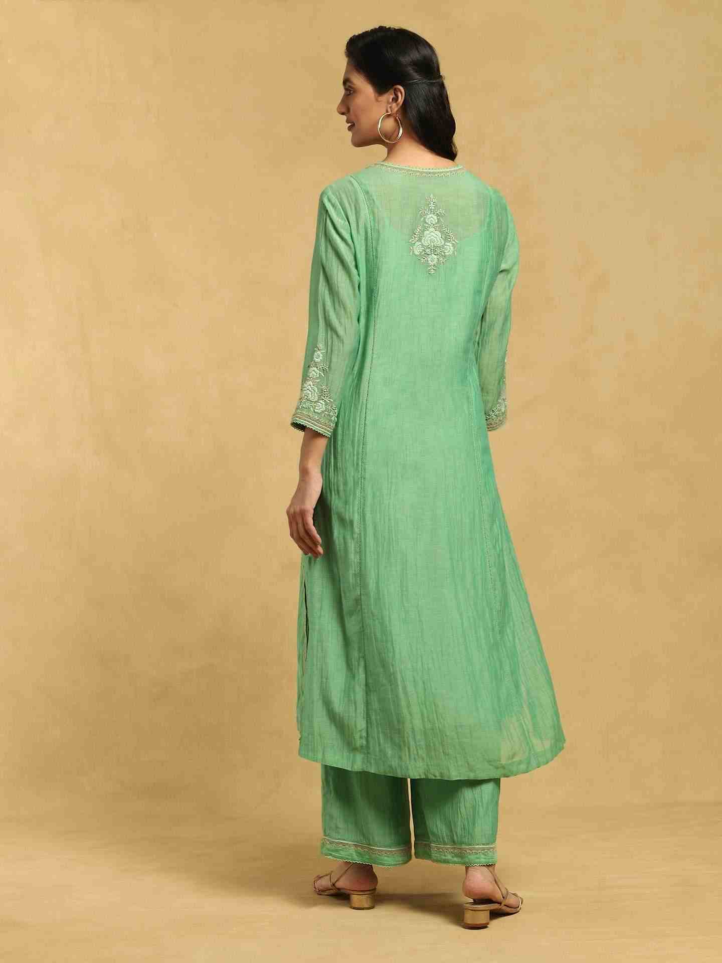 Green Emerald Chanderi Suit Set
