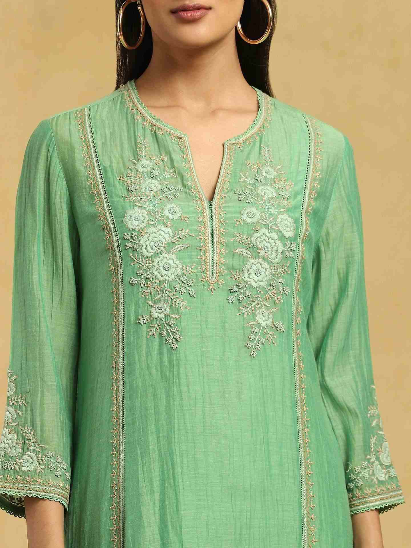 Green Emerald Chanderi Suit Set