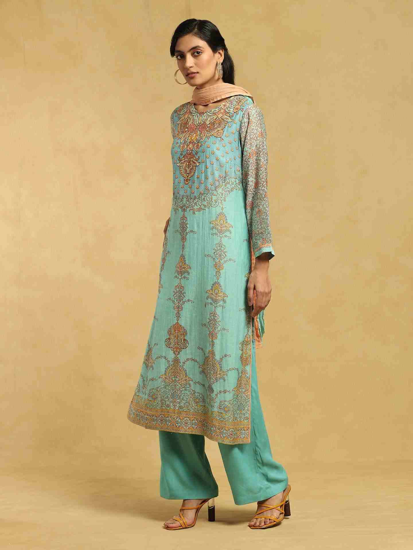 Aqua Ashoka Chanderi Suit Set