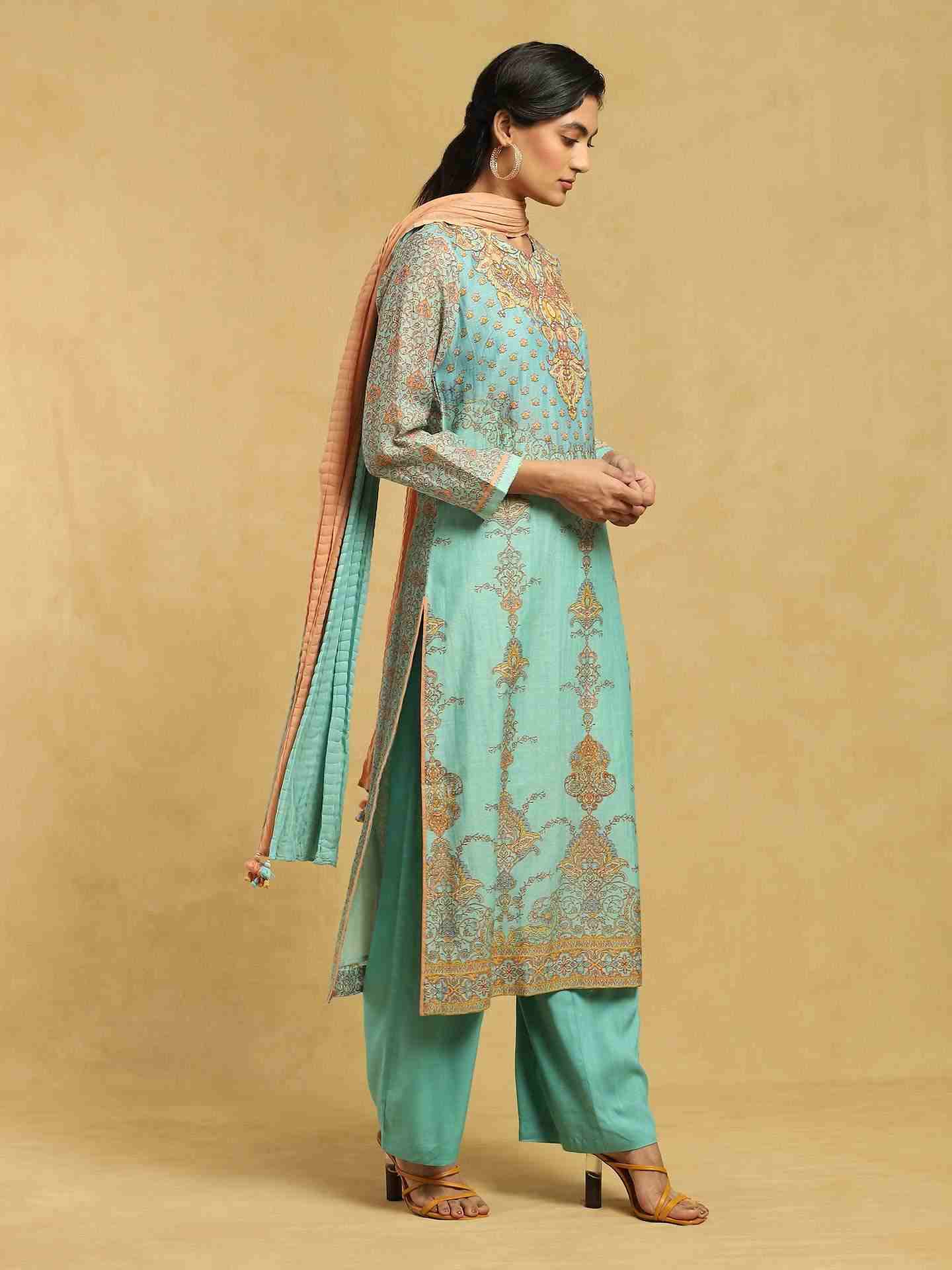 Aqua Ashoka Chanderi Suit Set