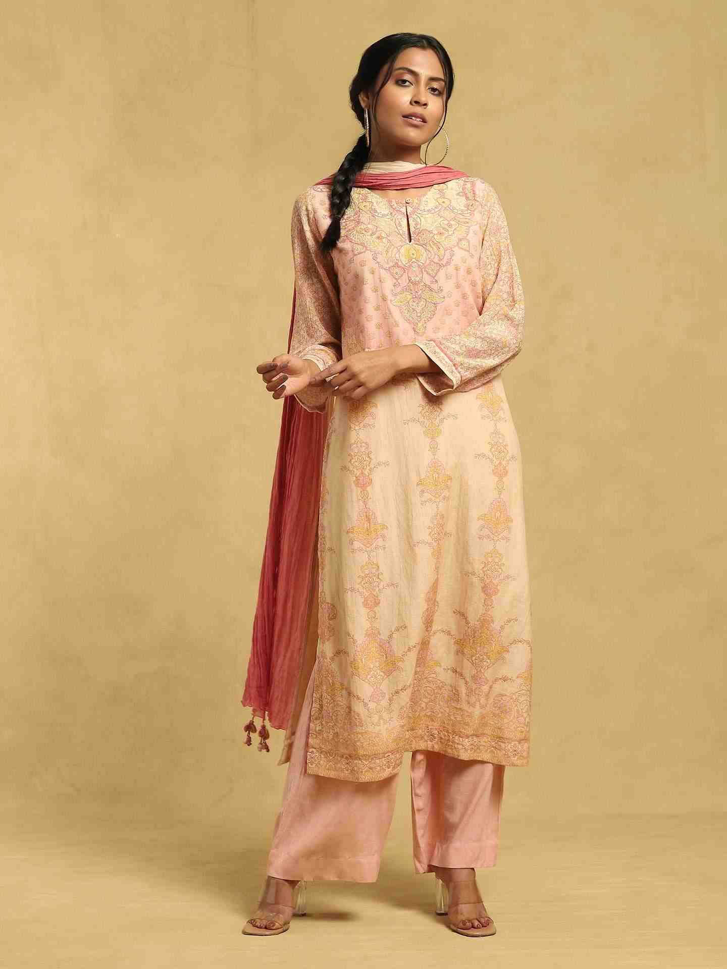 Beige Ashoka Chanderi Suit Set