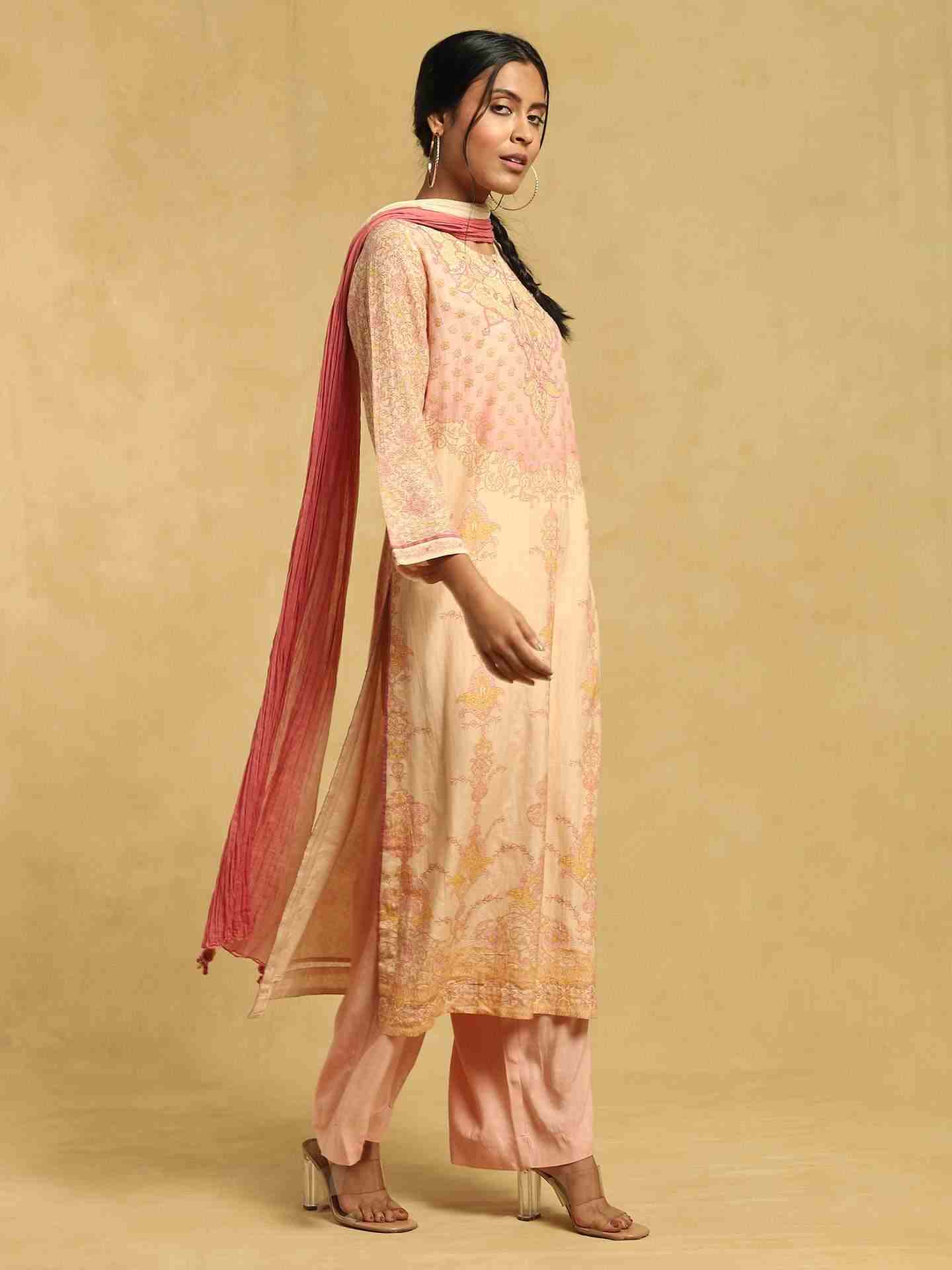 Beige Ashoka Chanderi Suit Set
