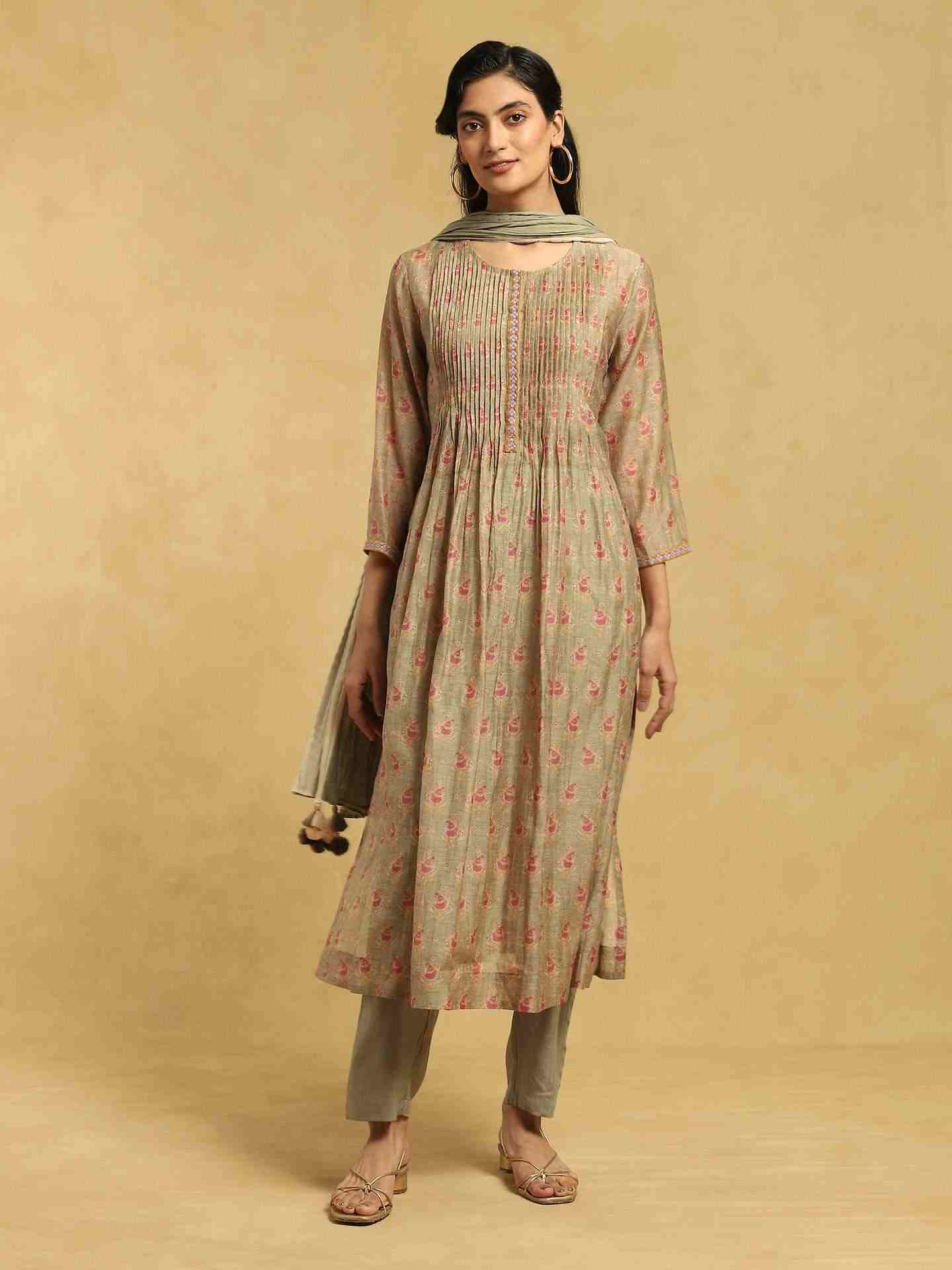 Olive Bulbul Chanderi Suit Set