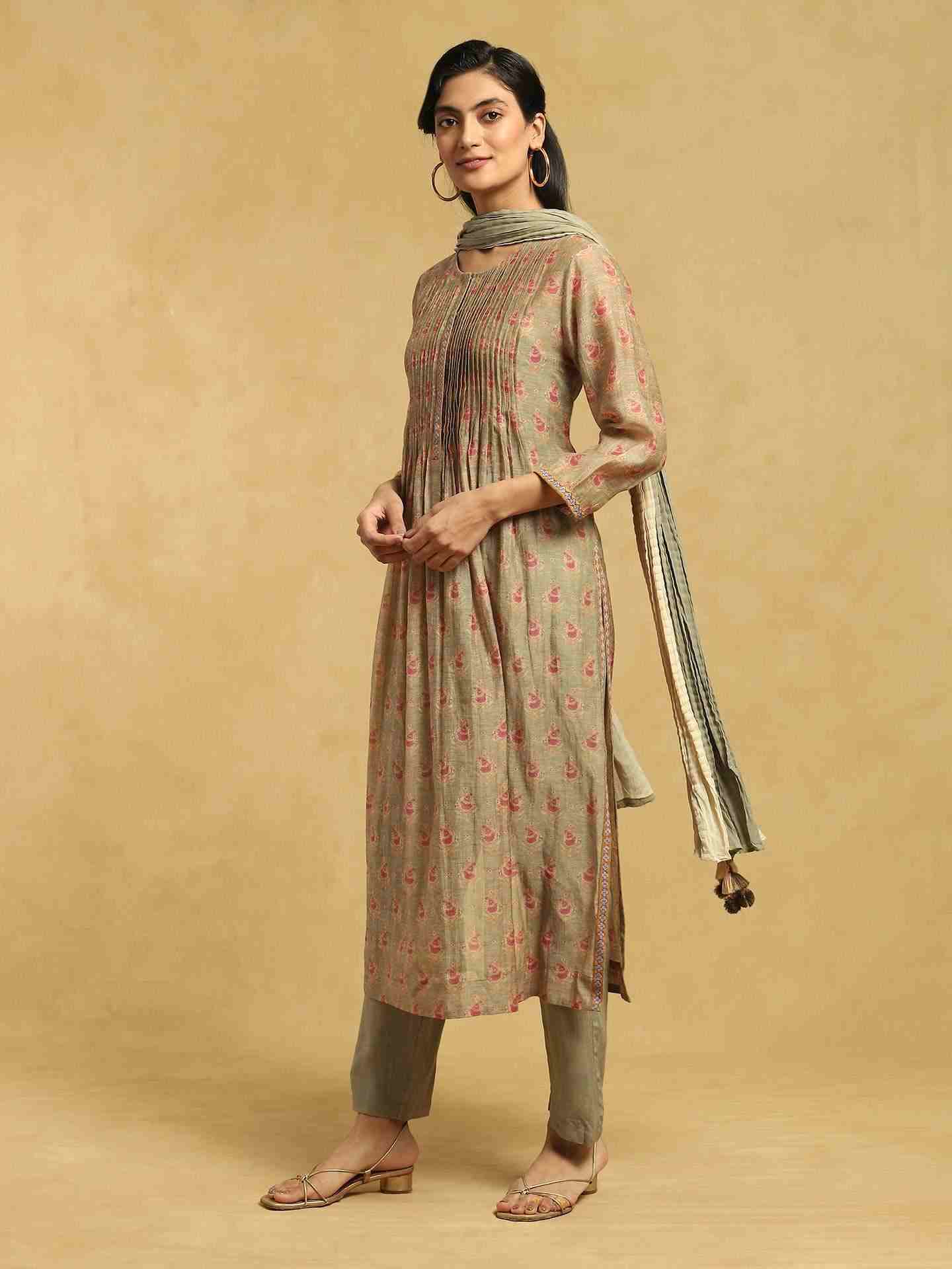 Olive Bulbul Chanderi Suit Set