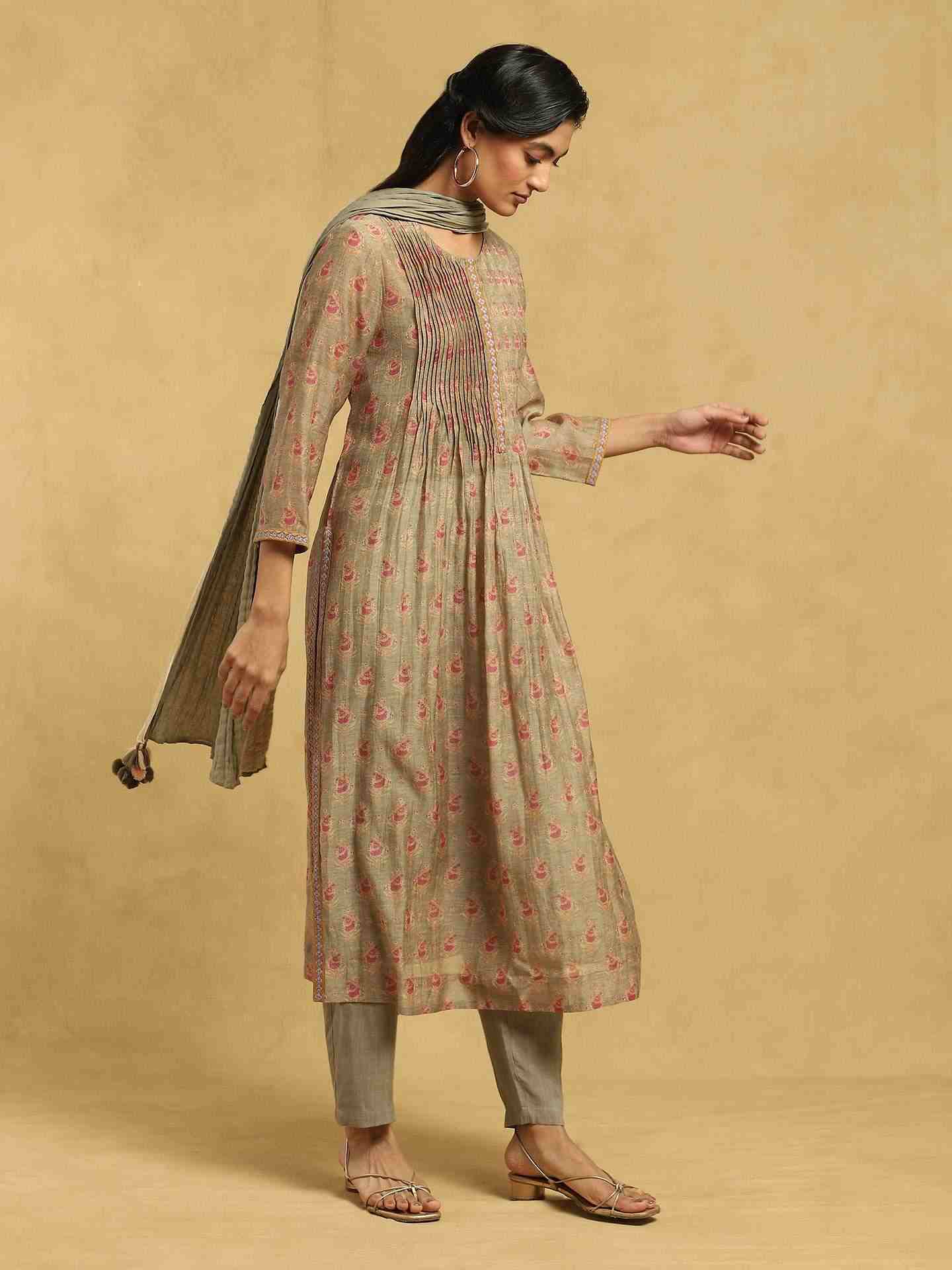 Olive Bulbul Chanderi Suit Set