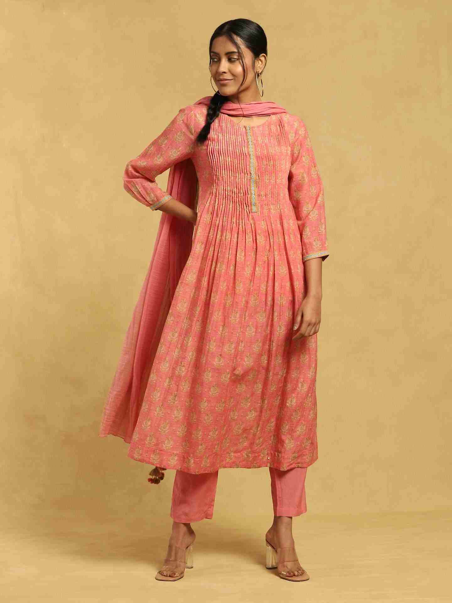Peach Bulbul Chanderi Suit Set