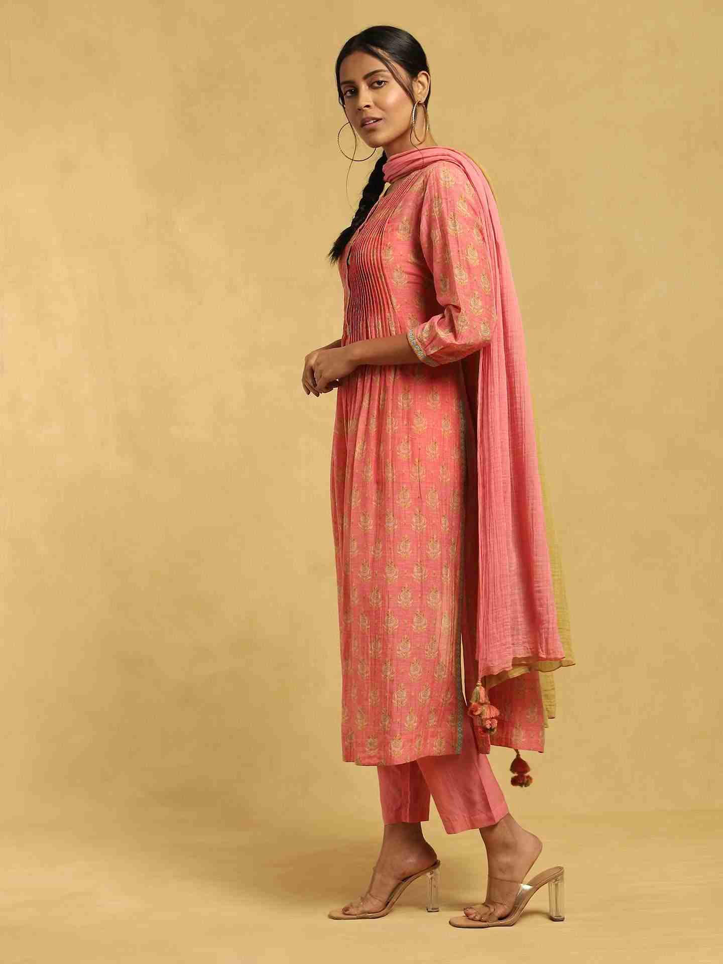Peach Bulbul Chanderi Suit Set