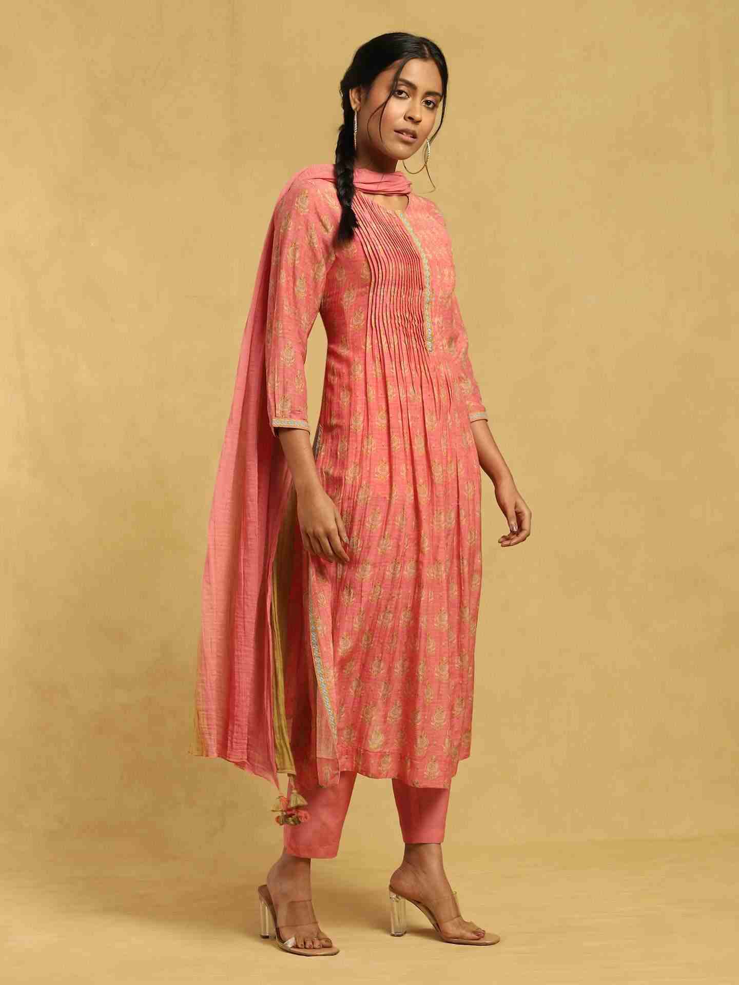 Peach Bulbul Chanderi Suit Set