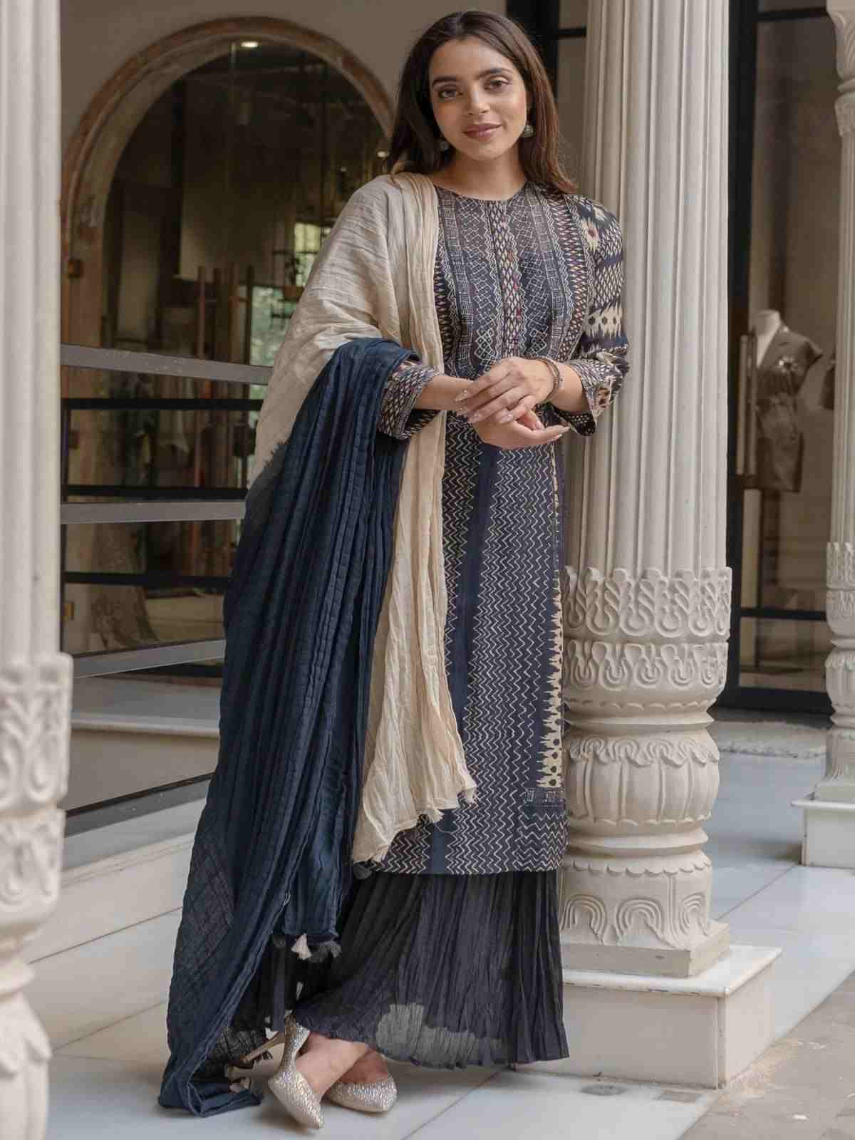 Black Glitch Chanderi Sharara Set