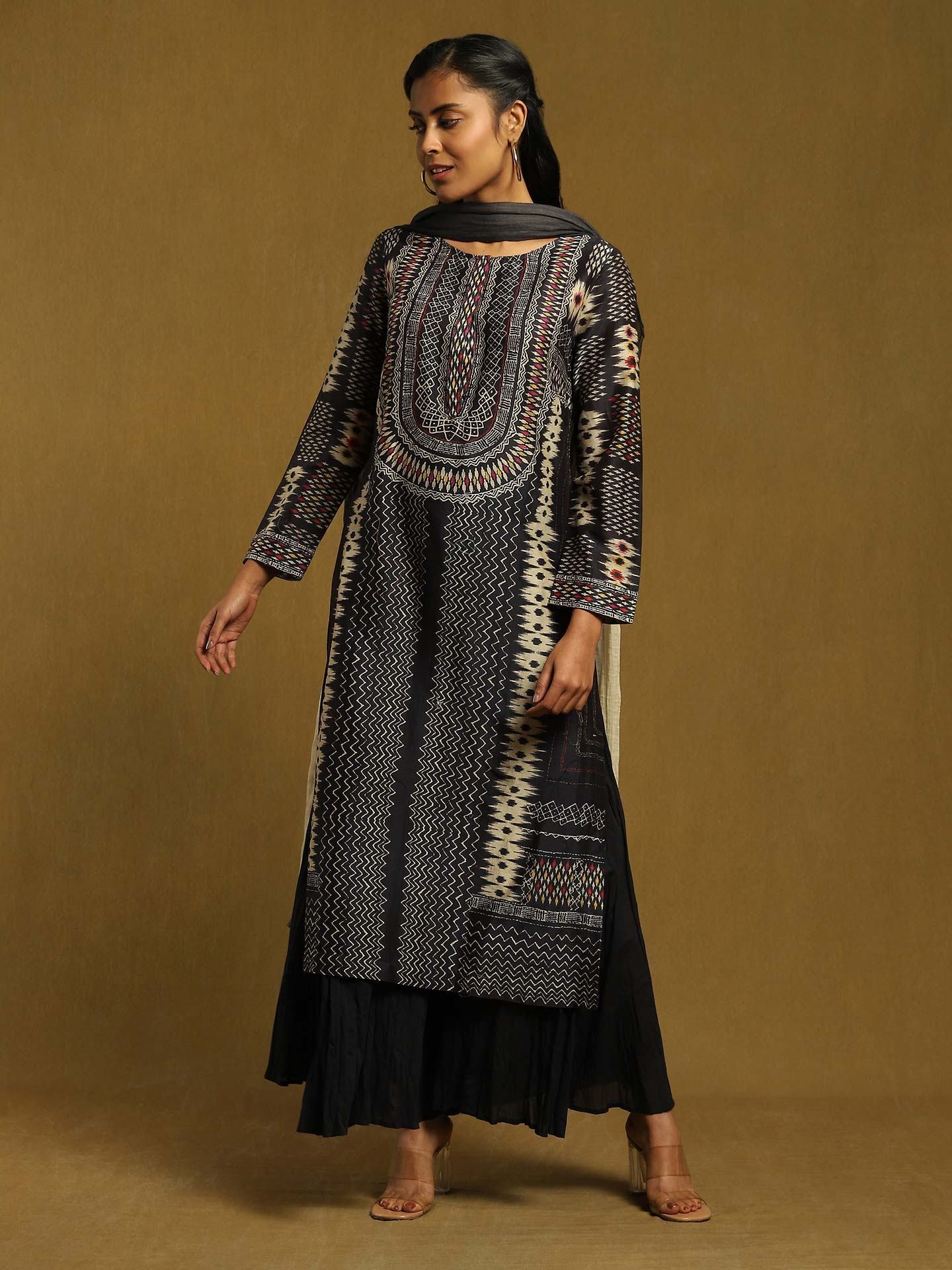 Black Glitch Chanderi Sharara Set
