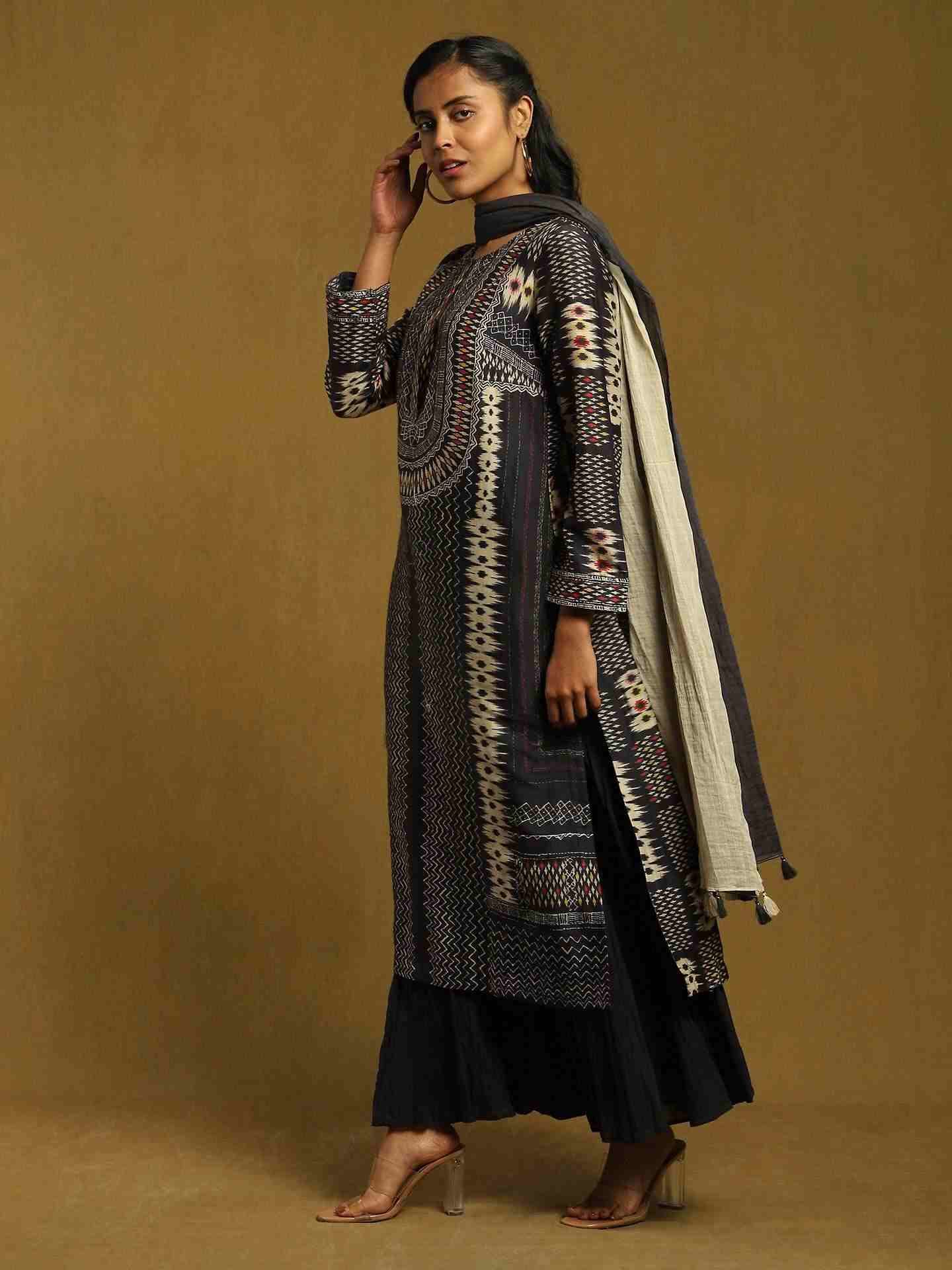 Black Glitch Chanderi Sharara Set