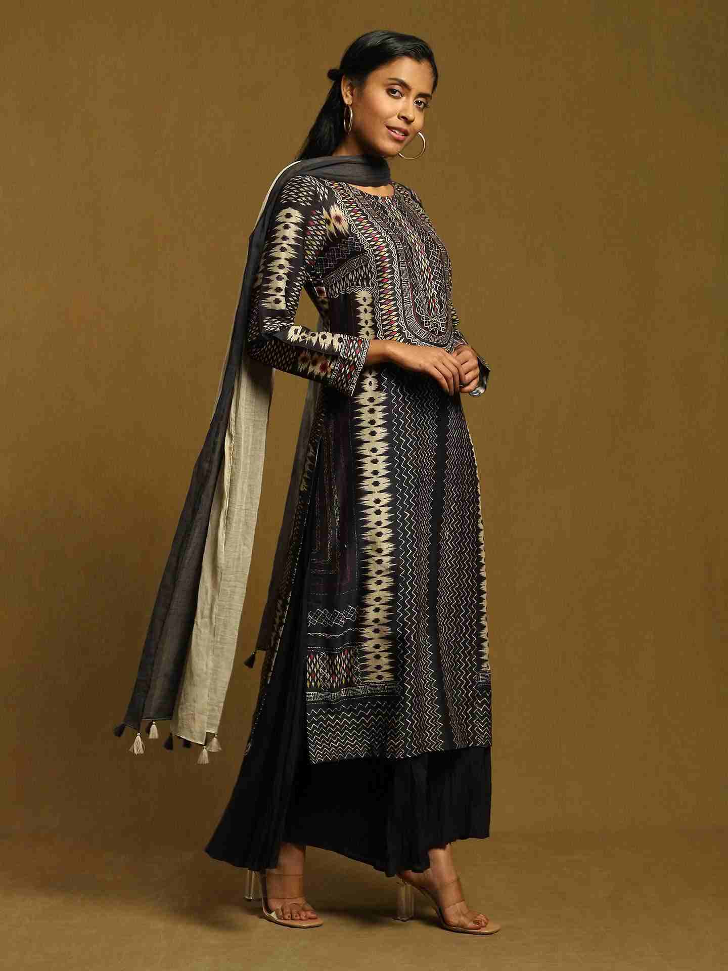 Black Glitch Chanderi Sharara Set