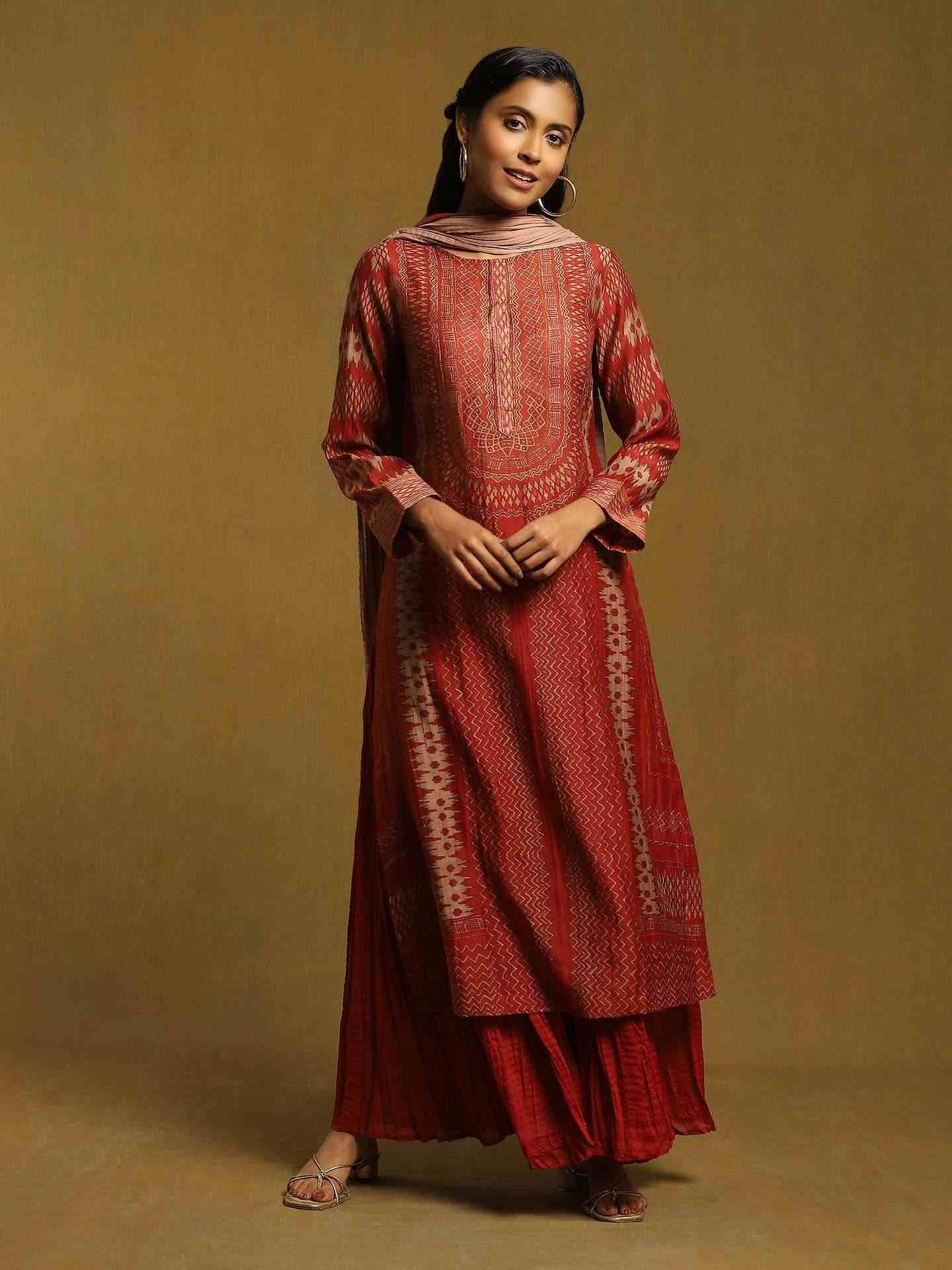 Rust Glitch Chanderi Sharara Set