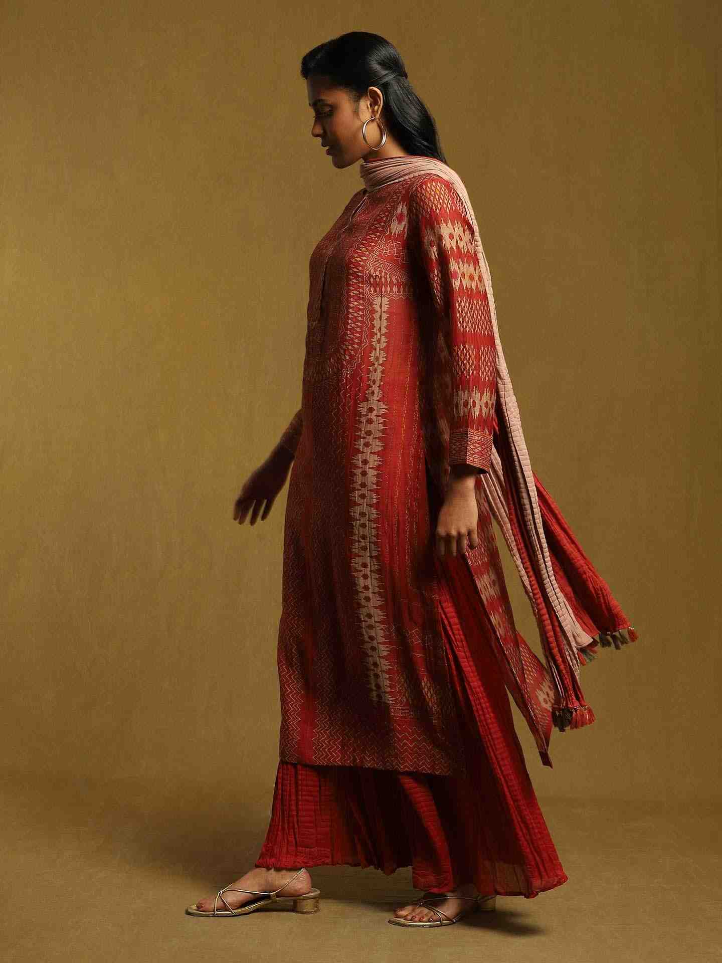 Rust Glitch Chanderi Sharara Set