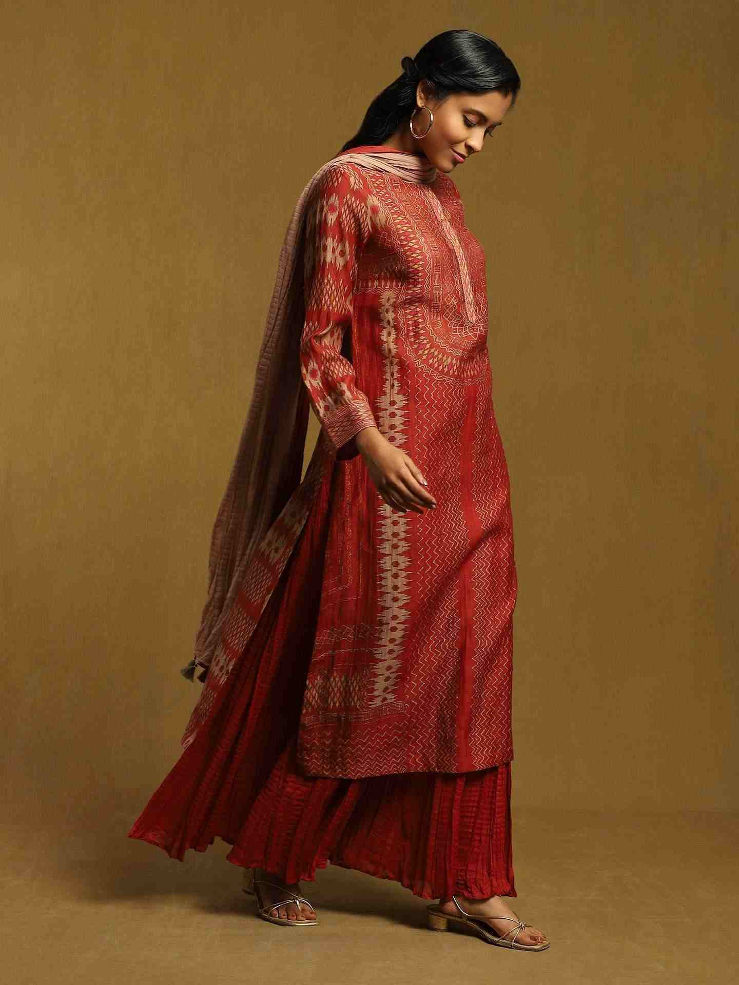 Rust Glitch Chanderi Sharara Set