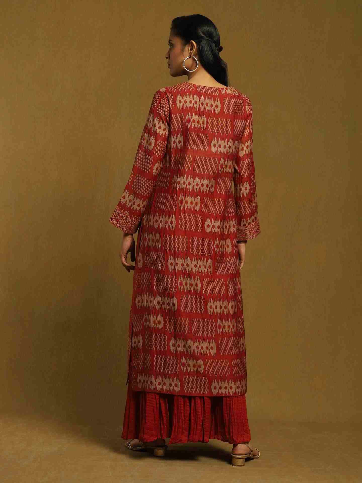 Rust Glitch Chanderi Sharara Set