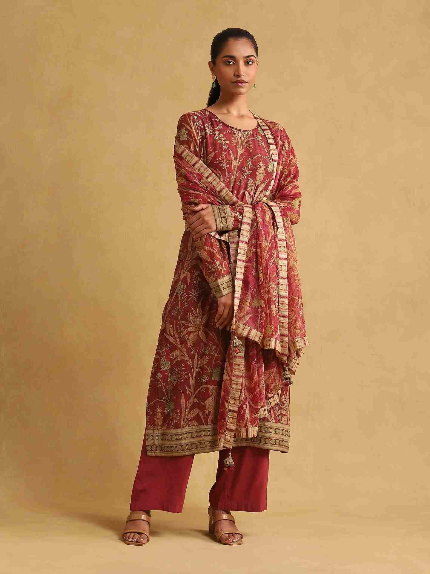 Wine Julia Chanderi Suit Set