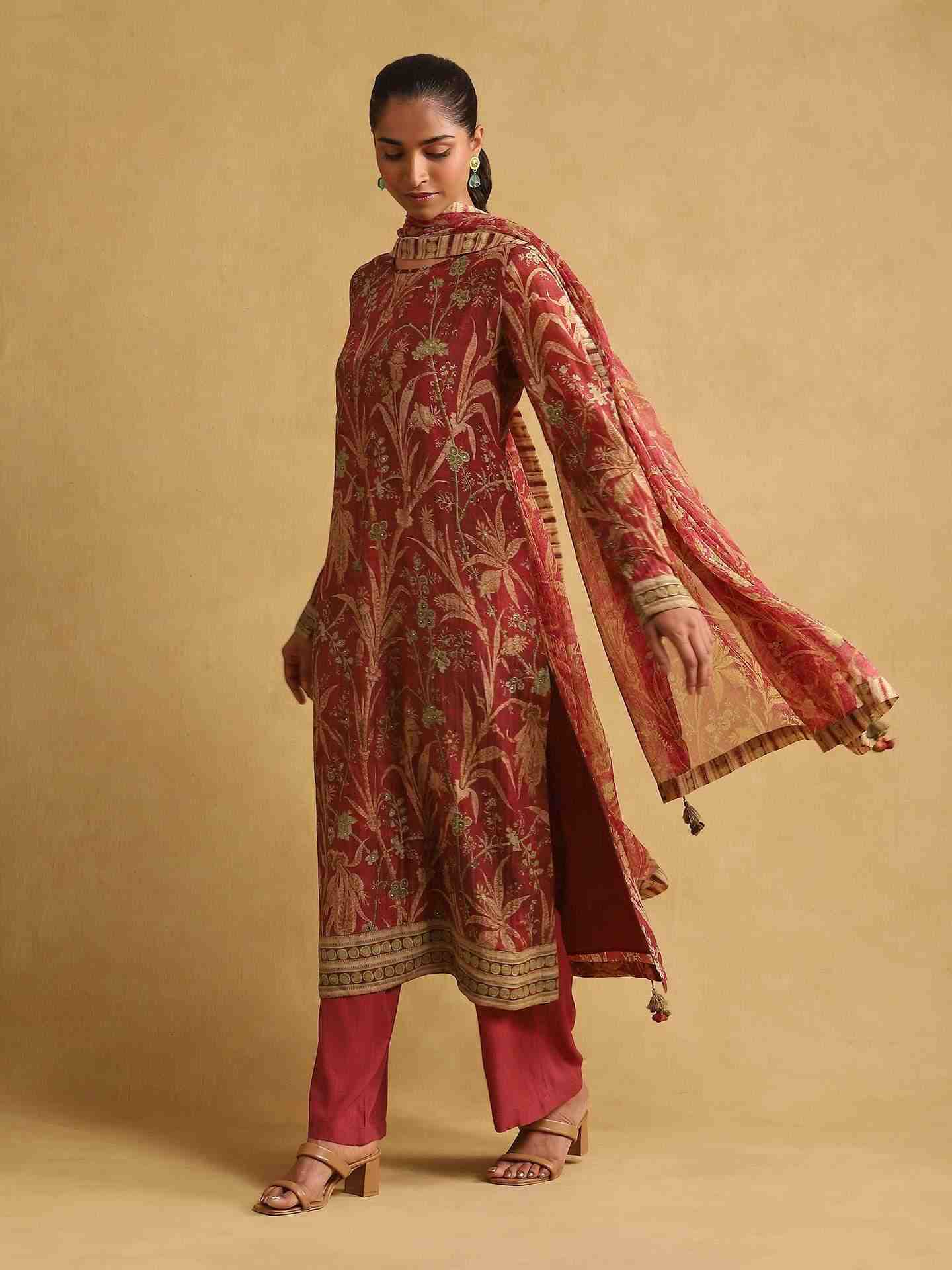 Wine Julia Chanderi Suit Set