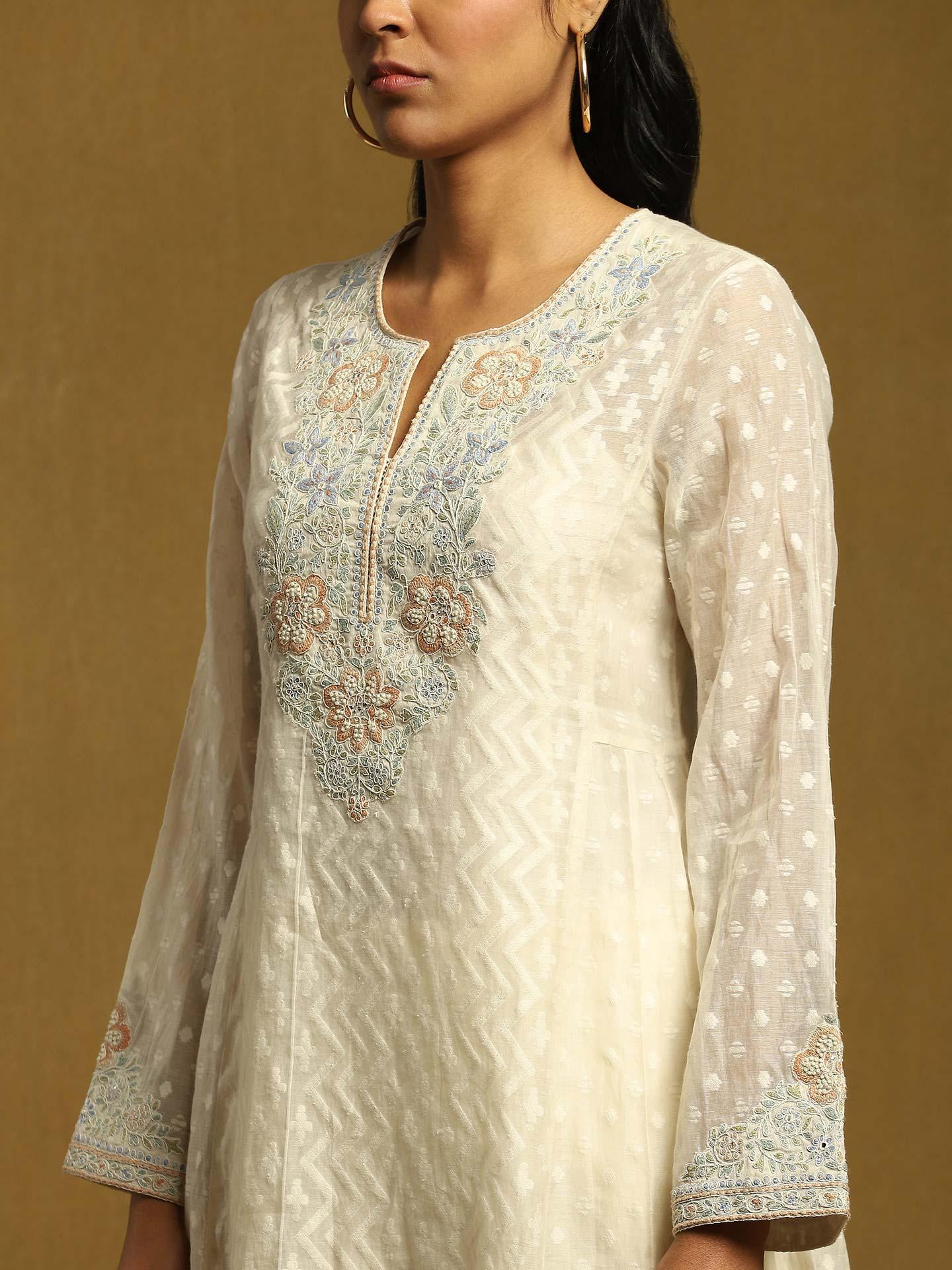 Off White Baadal Chanderi Suit Set