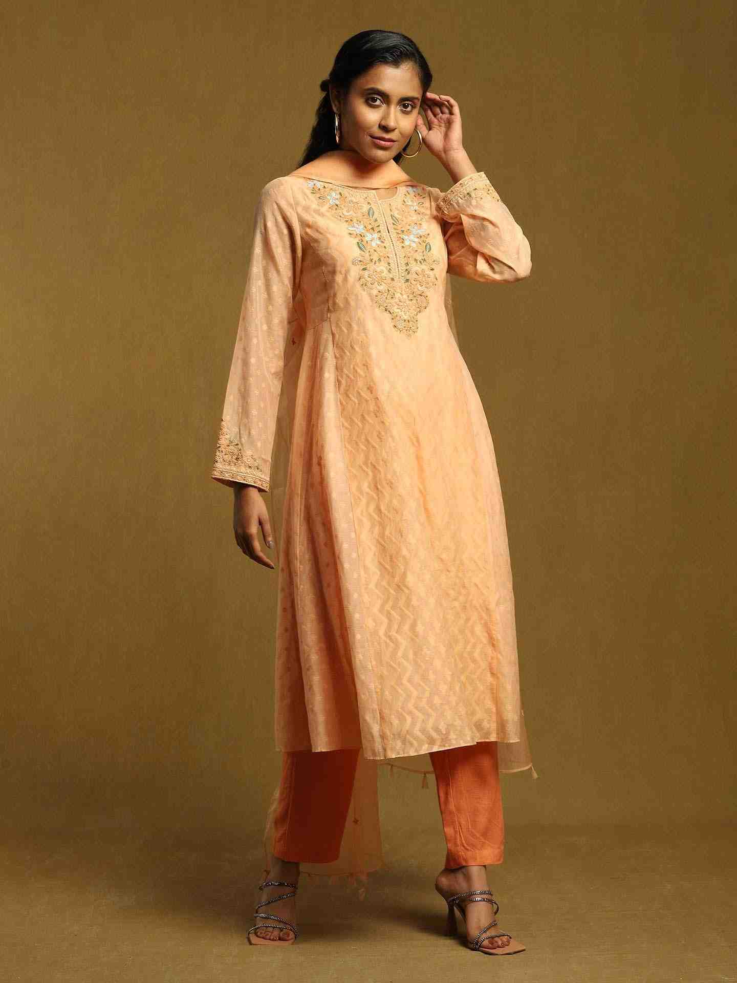 Peach Baadal Chanderi Suit Set