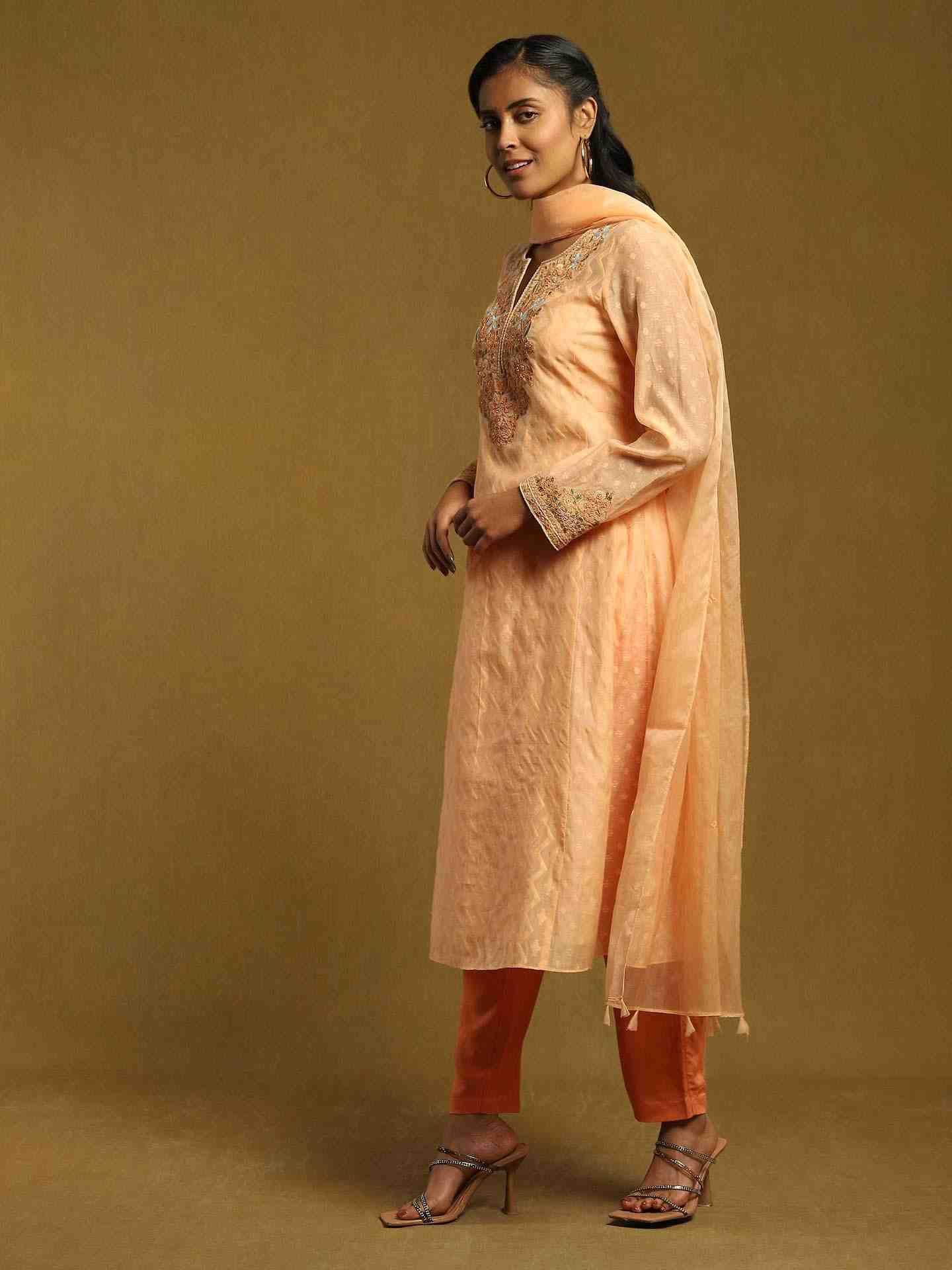 Peach Baadal Chanderi Suit Set