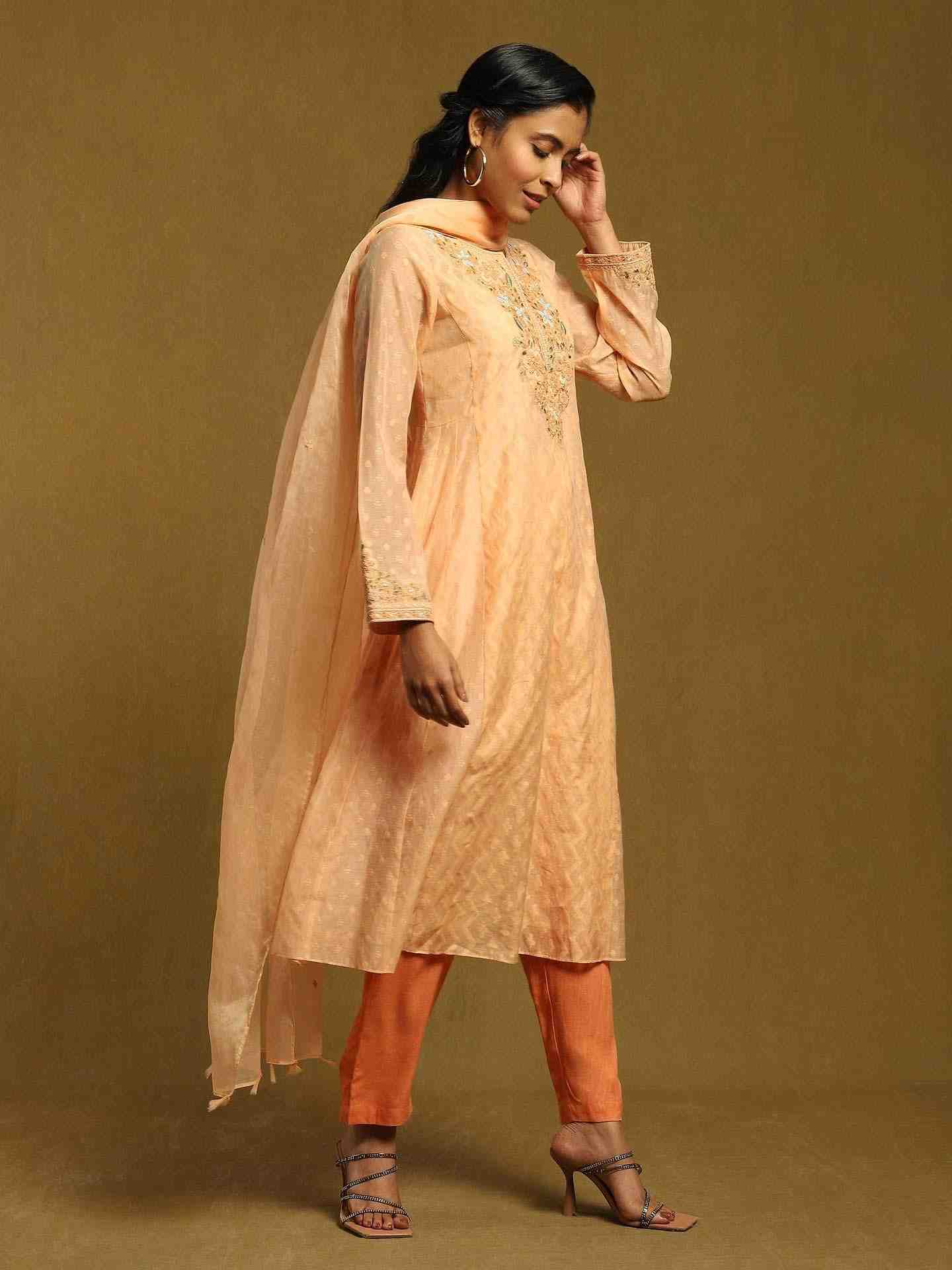 Peach Baadal Chanderi Suit Set