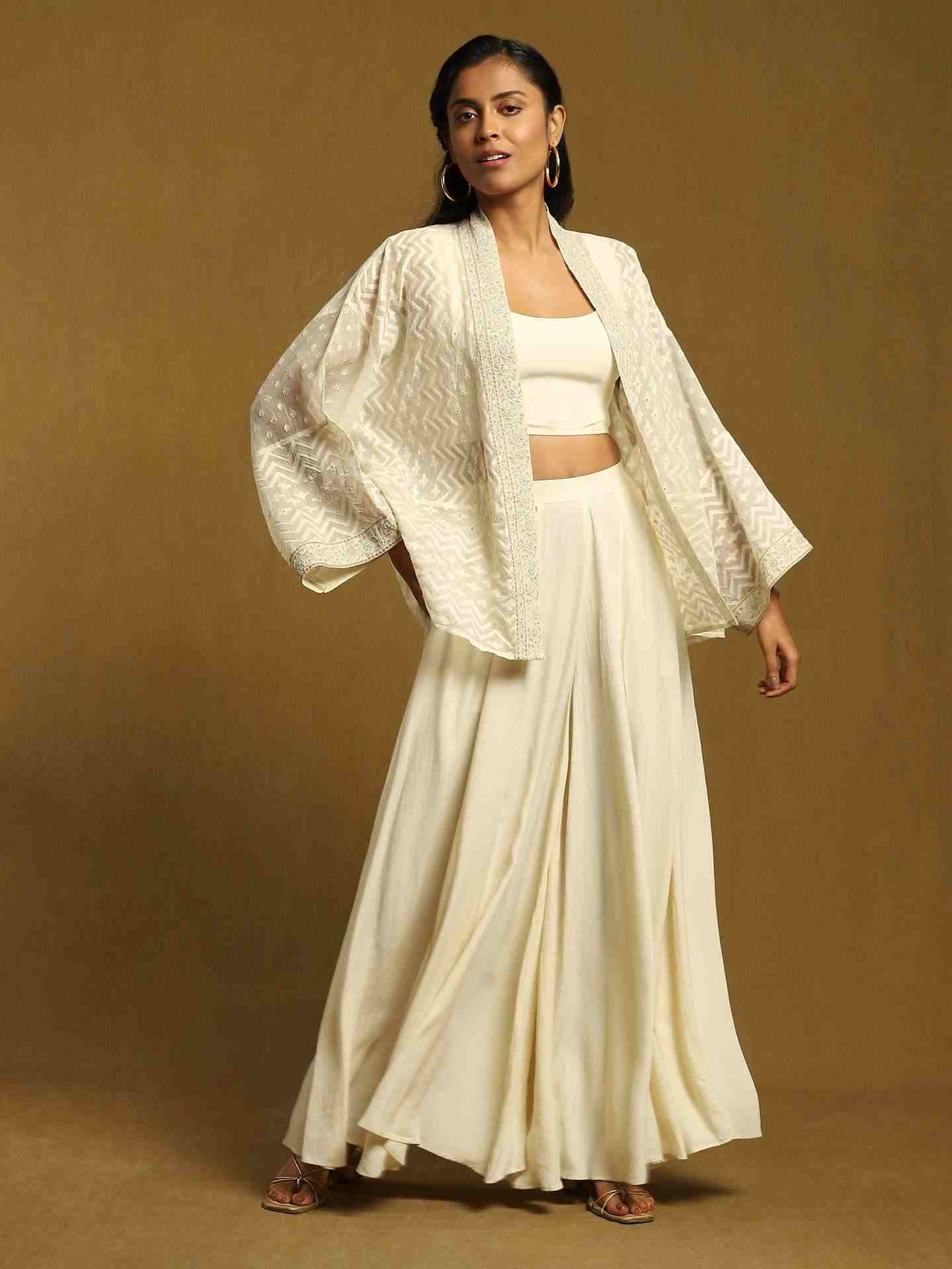 Off White Baadal Chanderi Ensemble