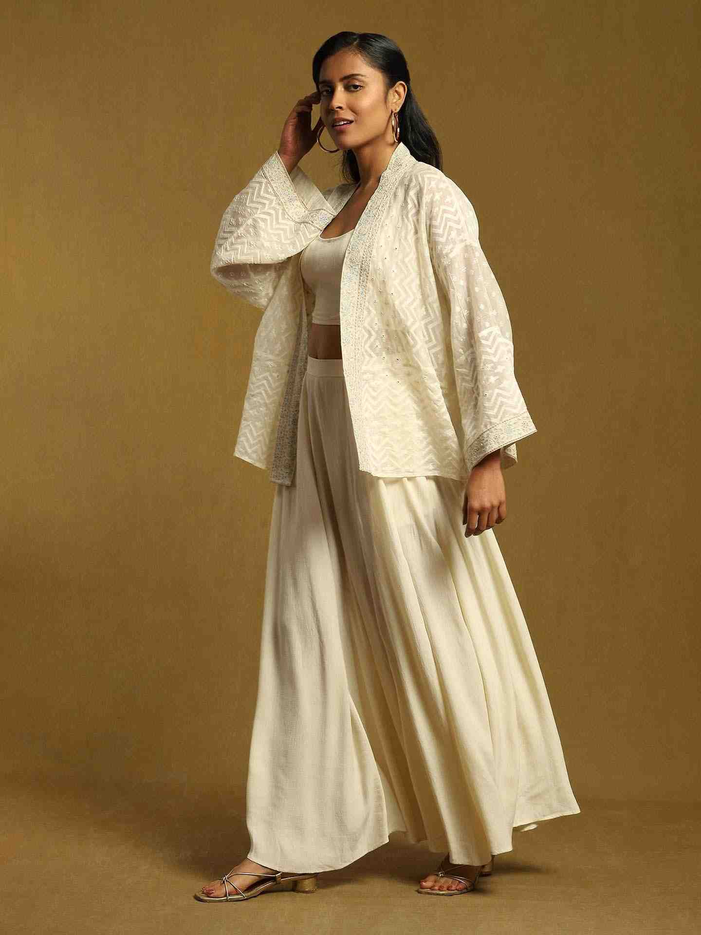 Off White Baadal Chanderi Ensemble