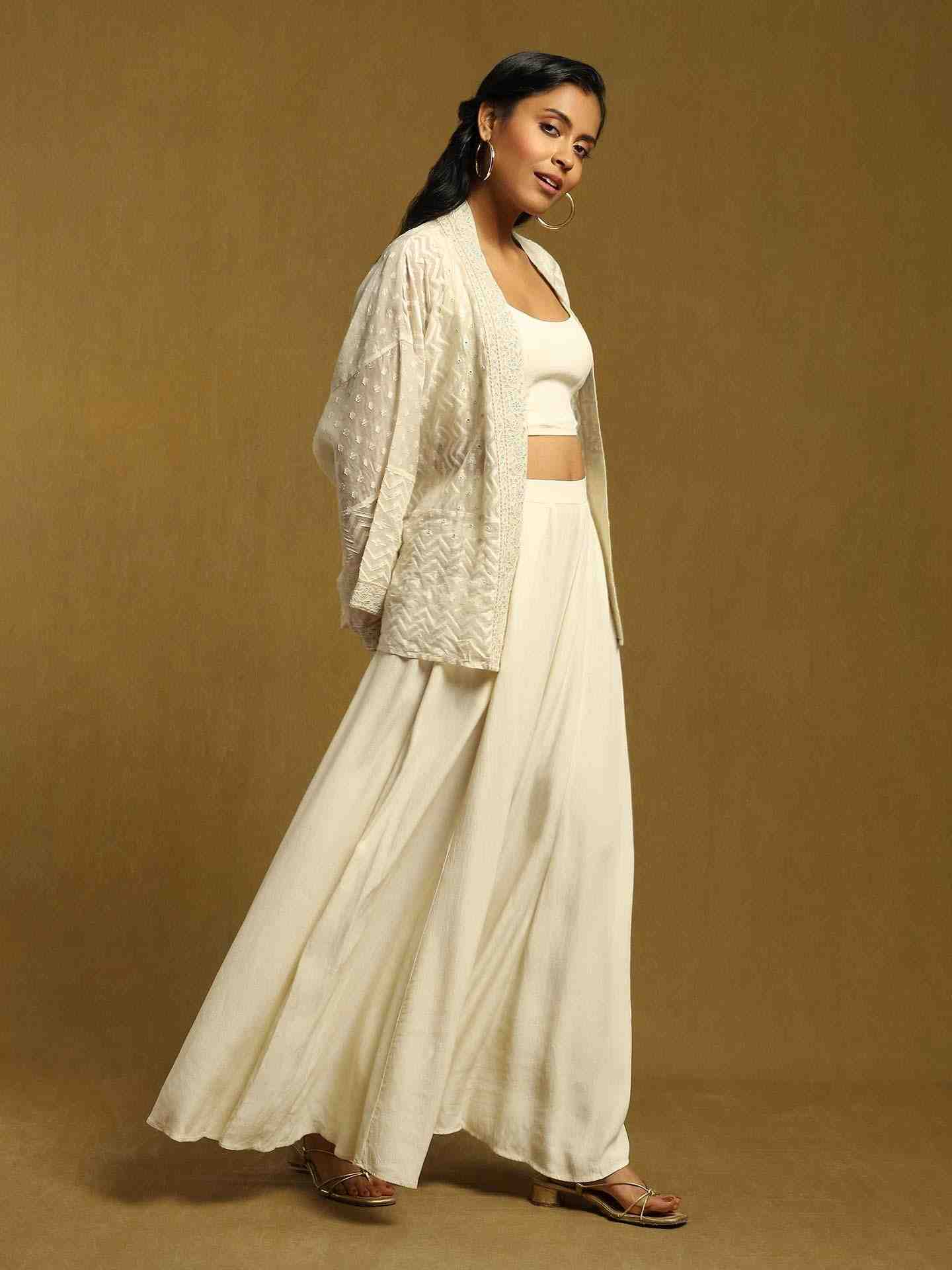 Off White Baadal Chanderi Ensemble