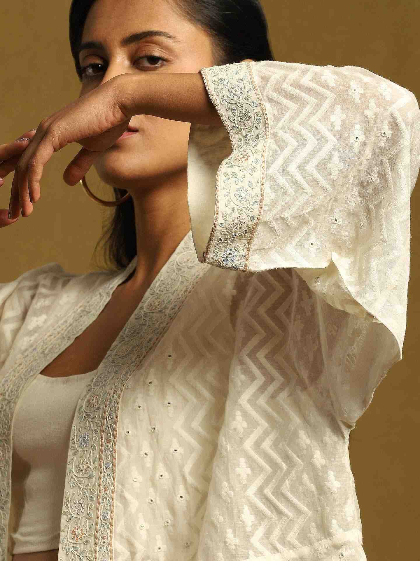 Off White Baadal Chanderi Ensemble