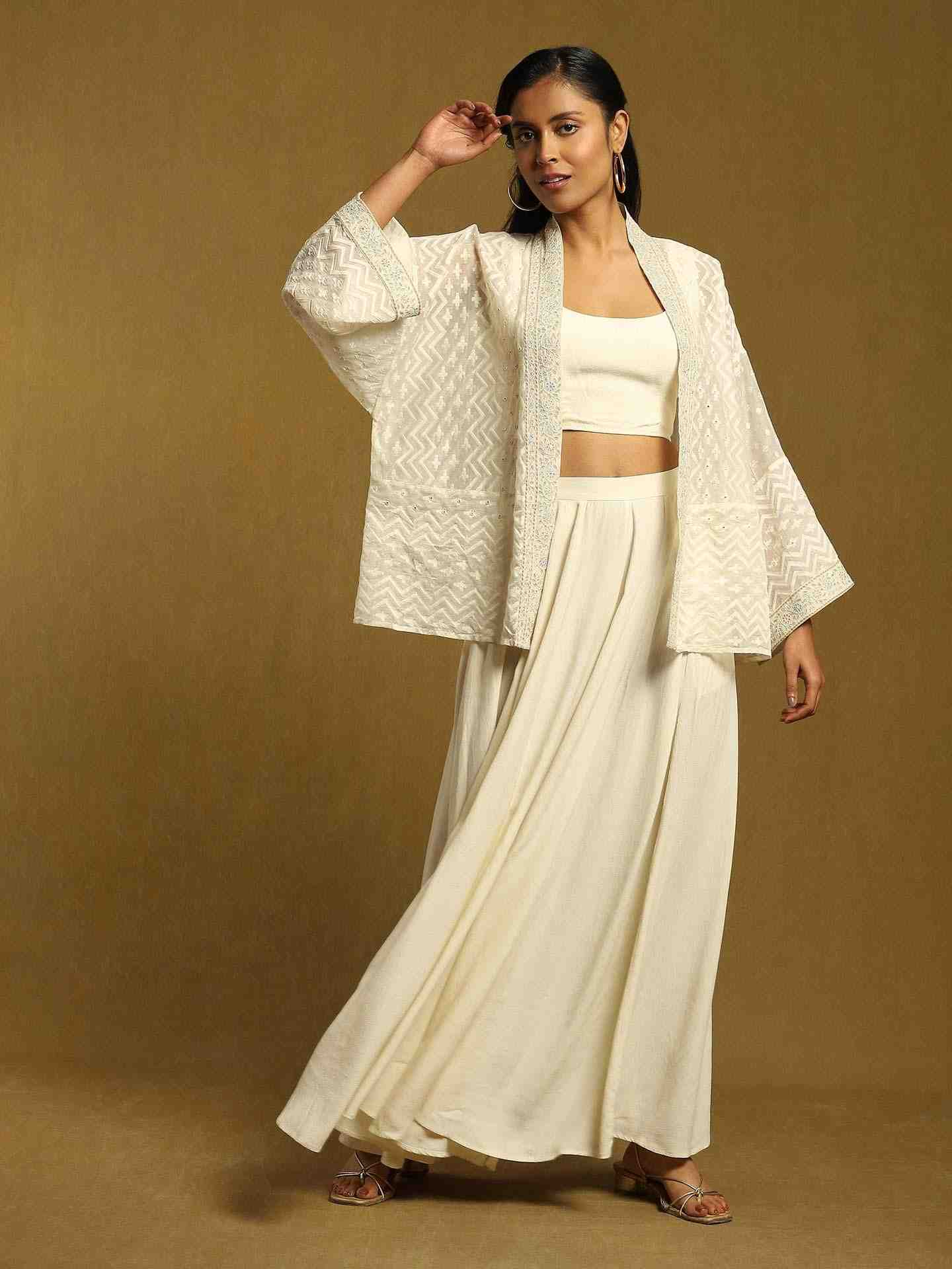 Off White Baadal Chanderi Ensemble