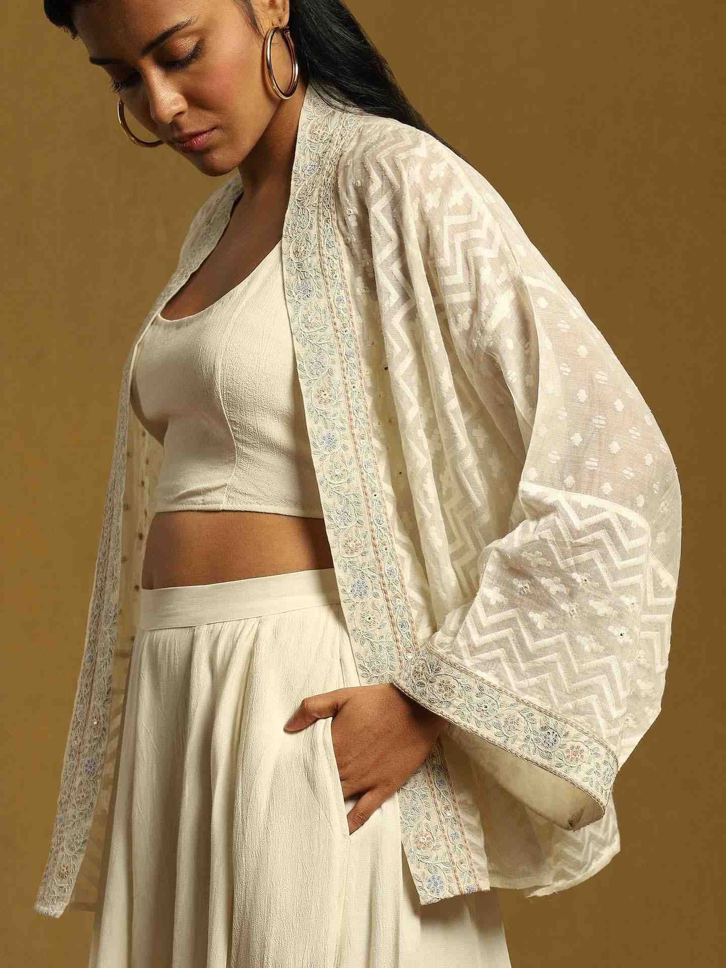 Off White Baadal Chanderi Ensemble