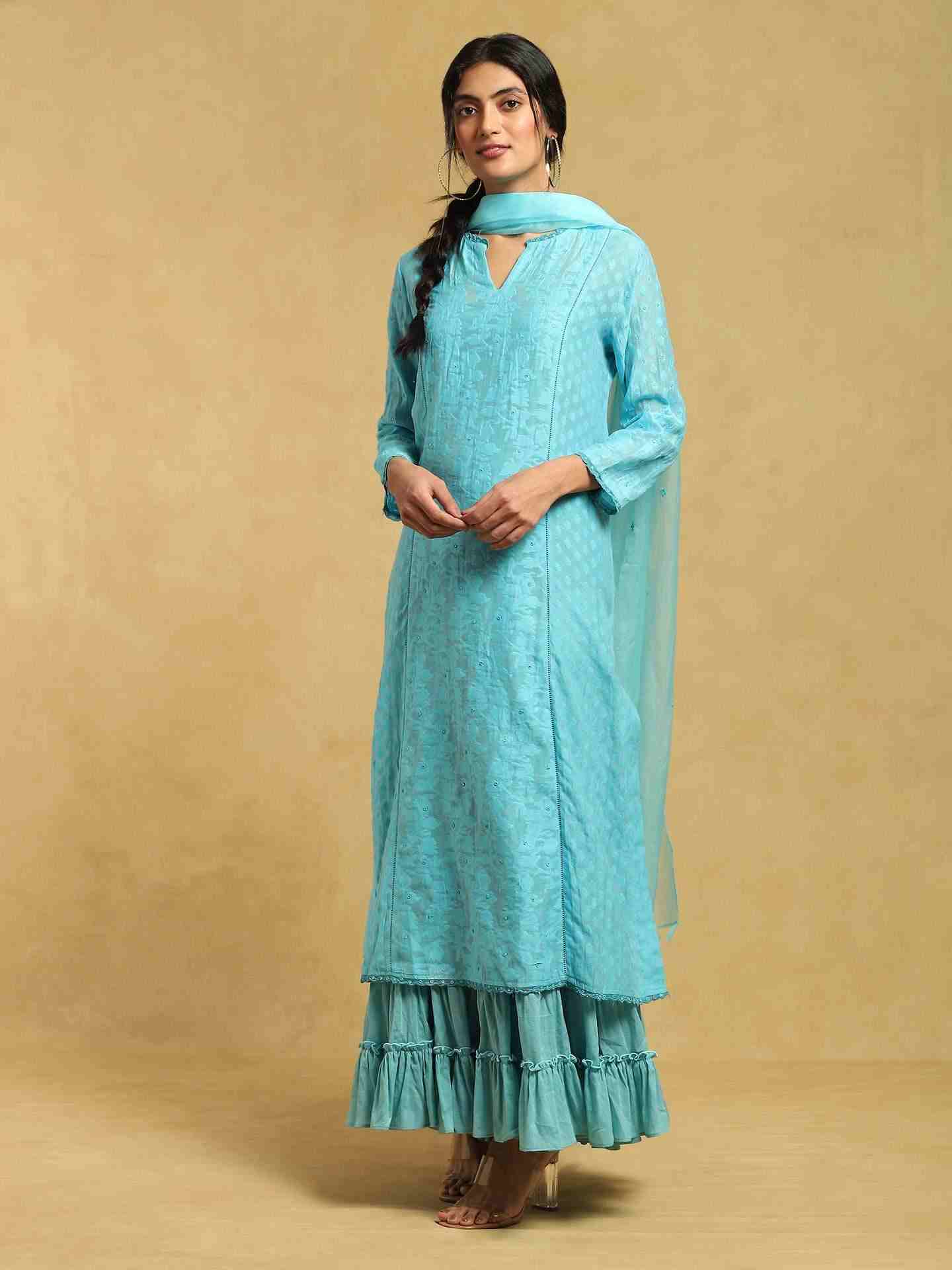 Blue Baadal Chanderi Sharara Set